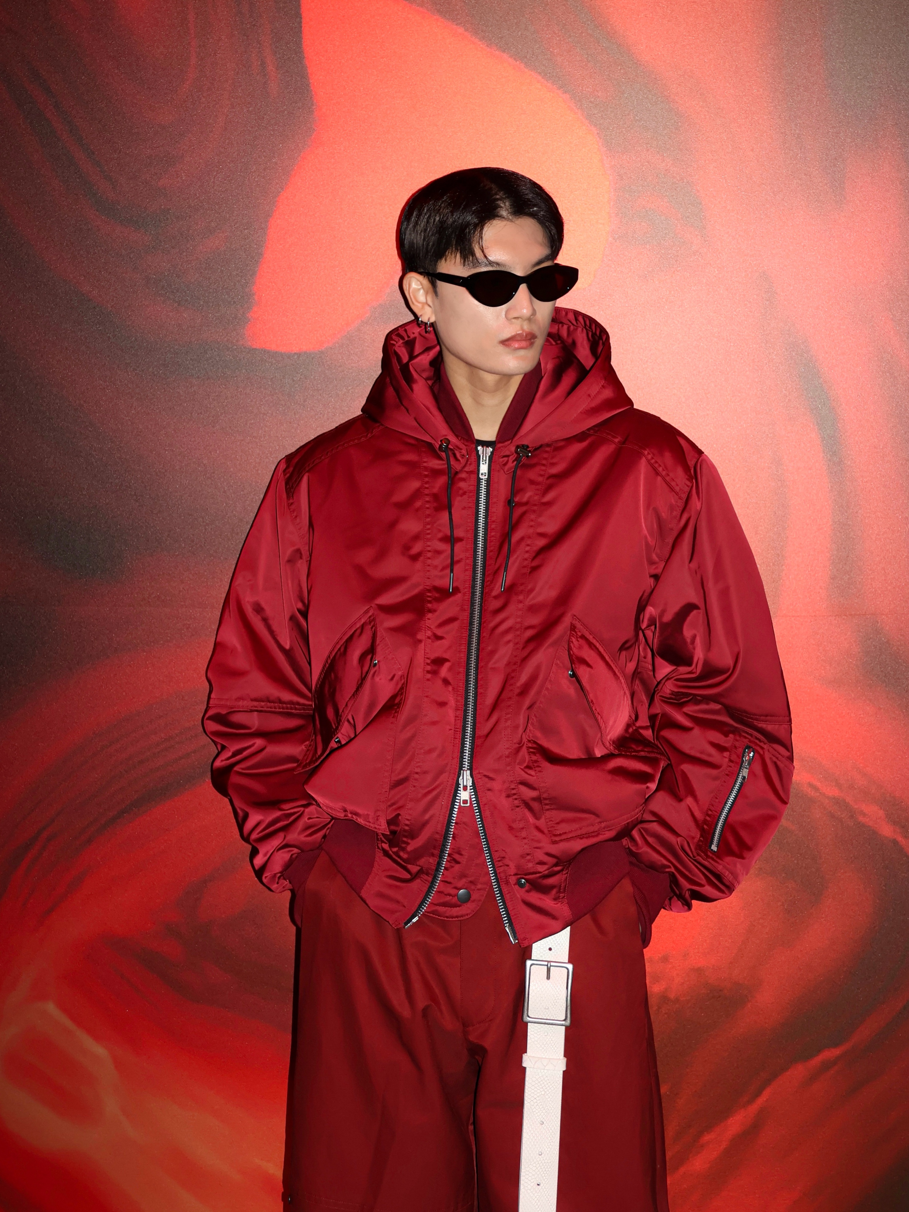 Haleine Stud & Carpenter Baggy Pants Burgundy 착용 스타일 - 2