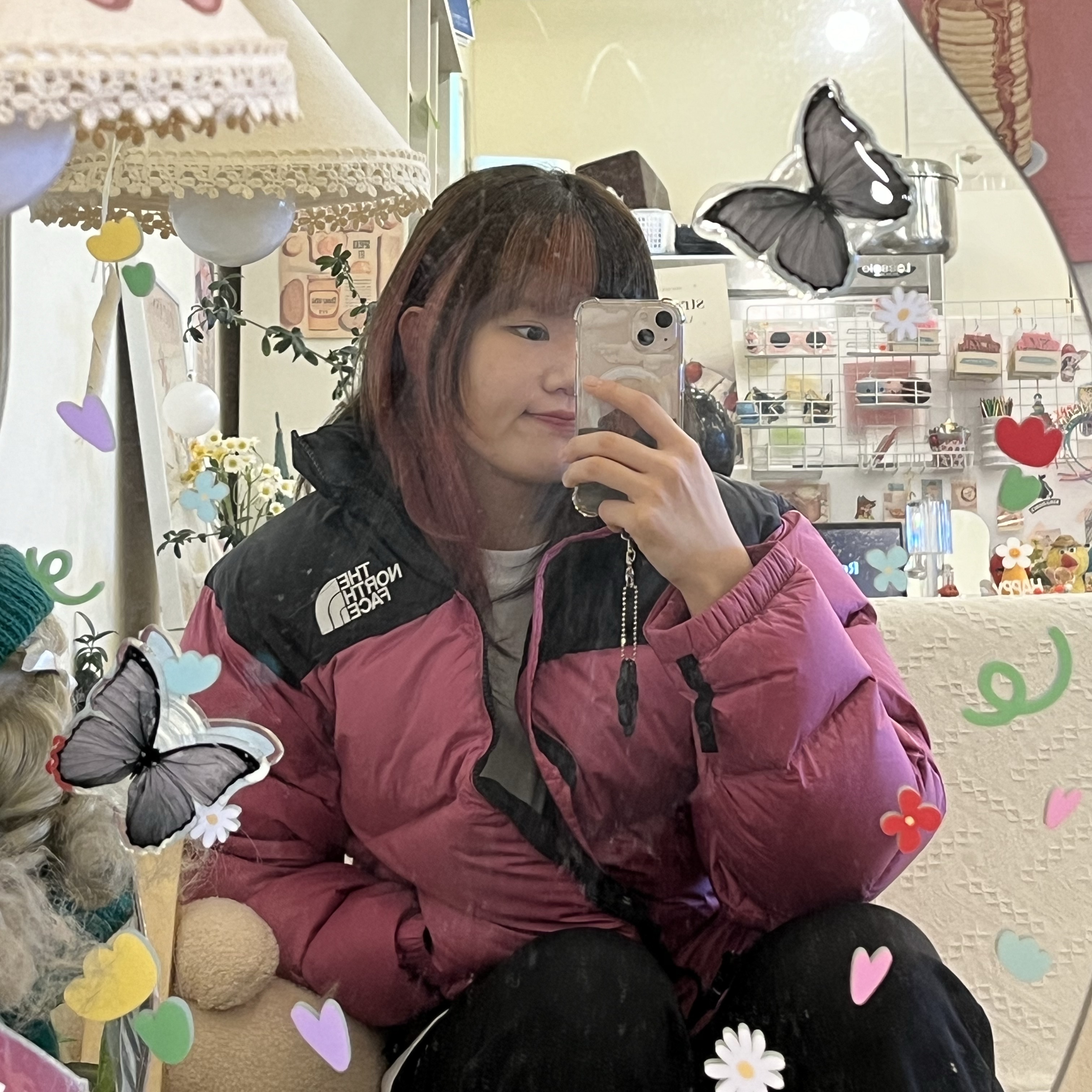The North Face 1996 Retro Nuptse Jacket Pink 착용 스타일