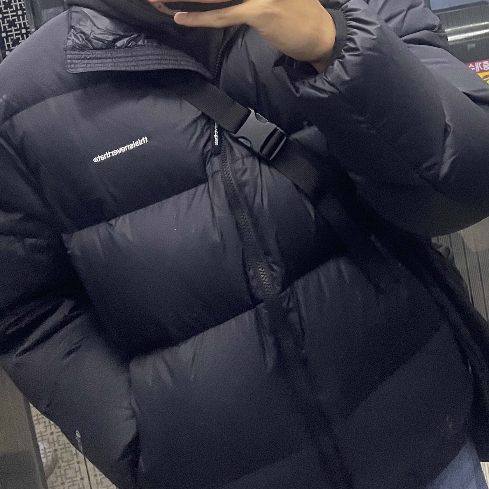 Thisisneverthat Pertex T Down Jacket Black, Sunnei Embroidered Hoodie Black 착용 스타일
