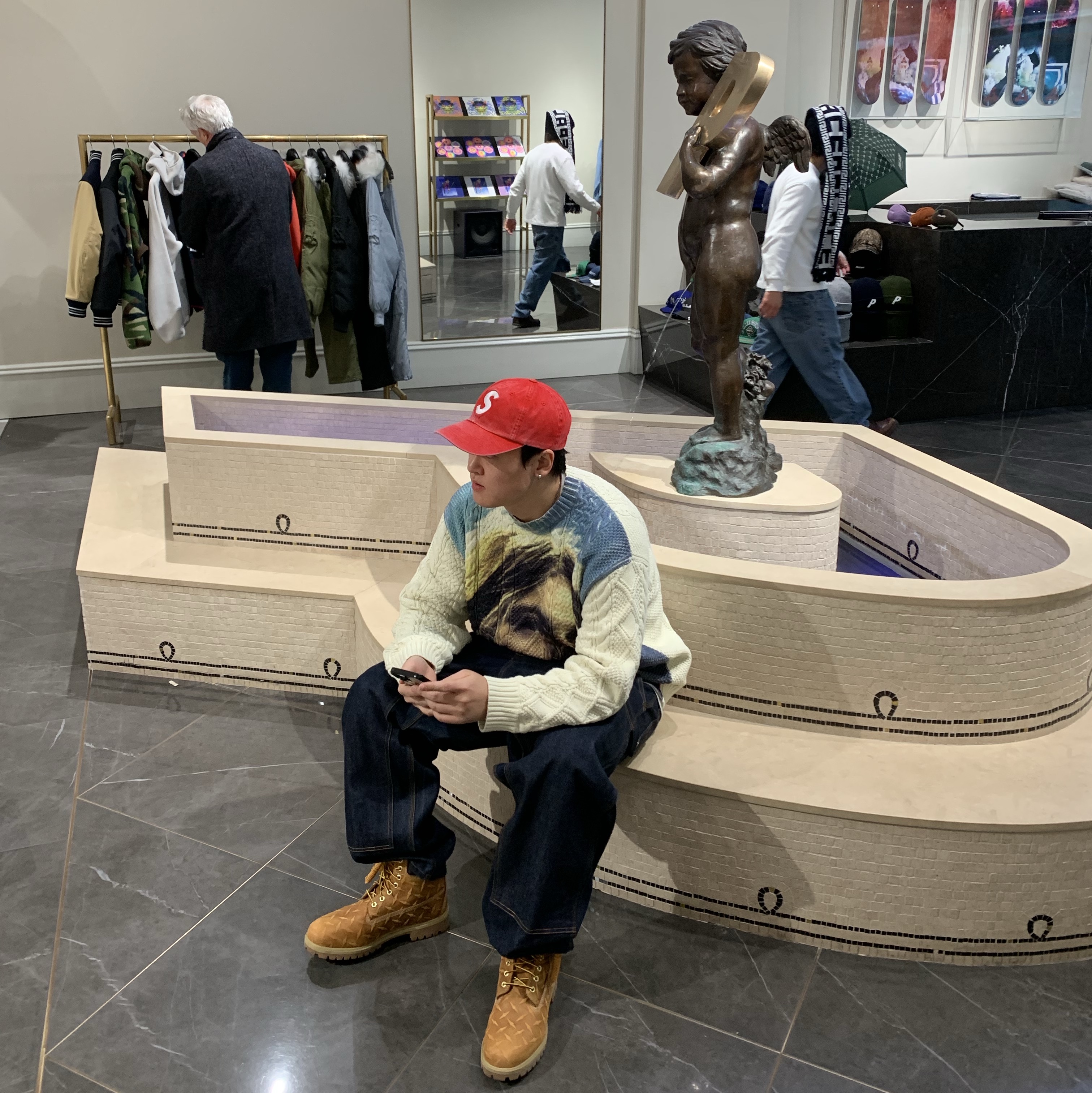 Timberland x Supreme Diamond Plate 6 Inch Premium Waterproof Boot Wheat - 23FW - Medium, Supreme Kurt Cobain Sweater White - 23SS 착용 스타일 - 1