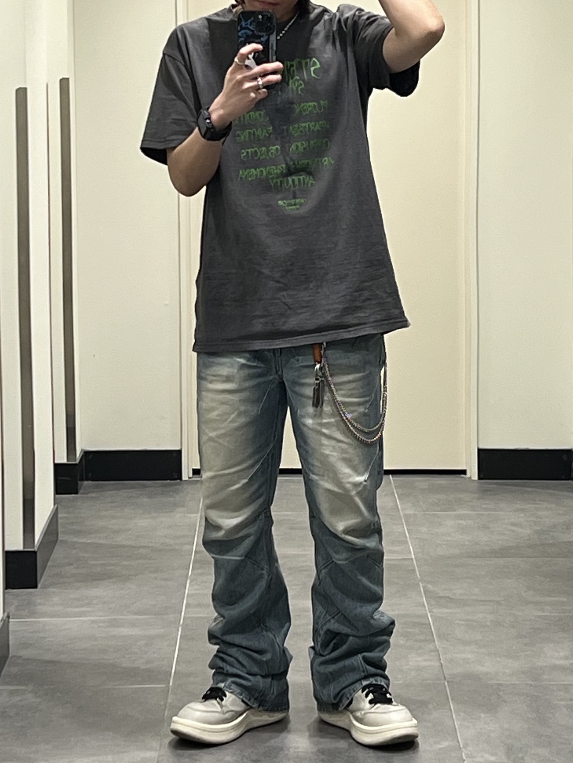 Converse x Drkshdw Turbowpn Pelican, Undermycar Stendhal Vintage Washed T-Shirt Green Ash - 23FW (The Hyundai Seoul Exclusive) 착용 스타일
