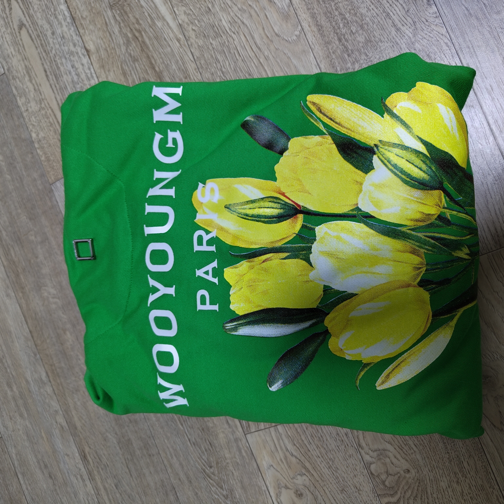 Wooyoungmi Flower Print Back Logo Hoodie Green - 22SS 착용 스타일