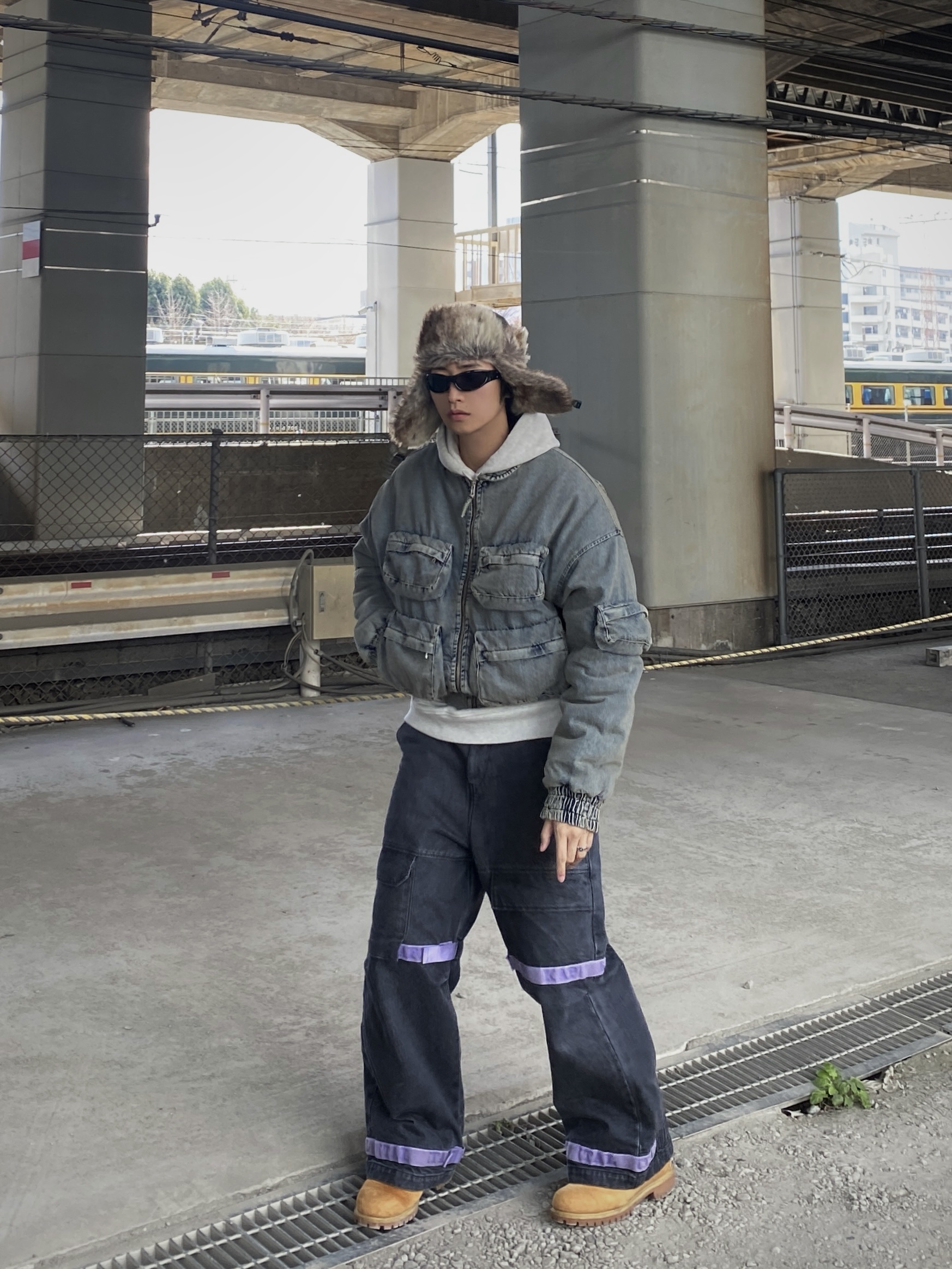 Kapital 14 oz. Black X Kinari Denim Nouvelle Shuttle Pants Purple, Timberland Premium 6 inch Waterproof Boot Wheat Nubuck - Wide 착용 스타일 - 1