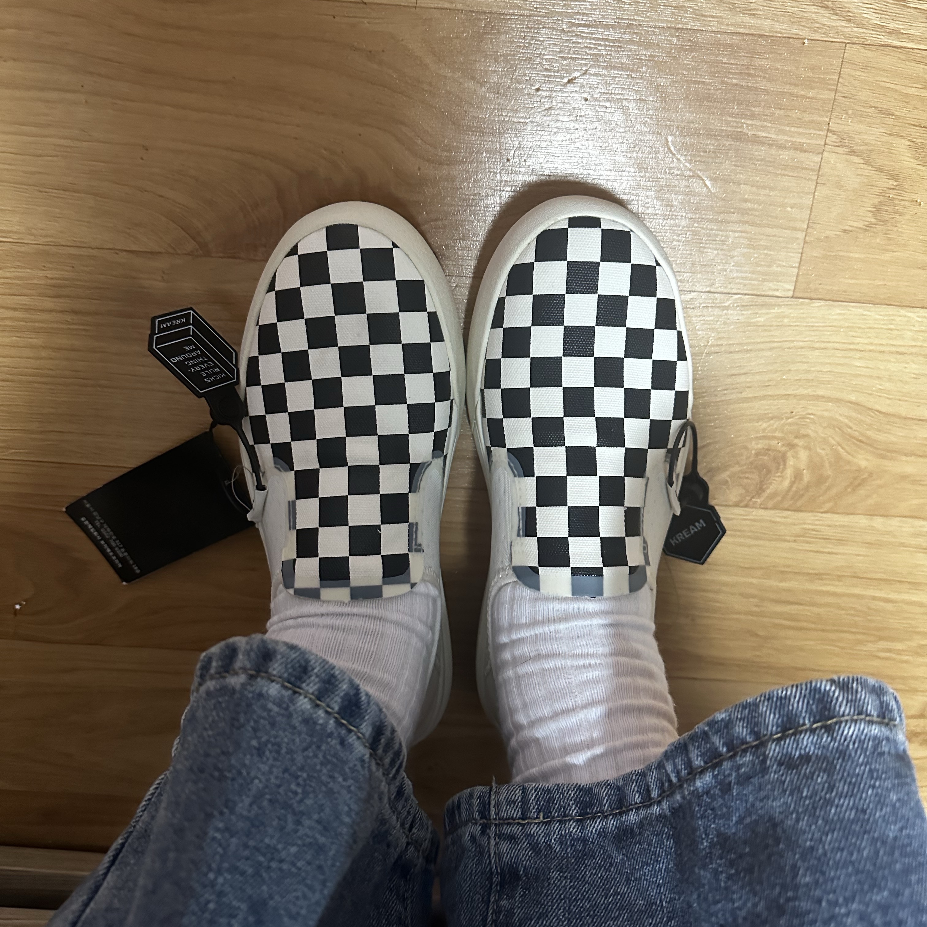 Vans Checkerboard Comfycush One Marshmallow 착용 스타일 - 2