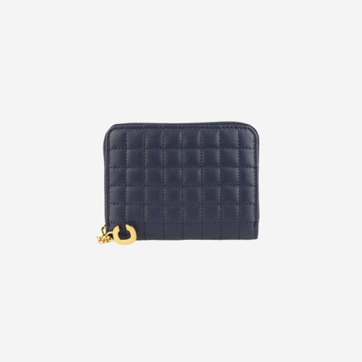셀린느 퀼티드 카프스킨 컴팩트 지퍼 지갑 다크 블루