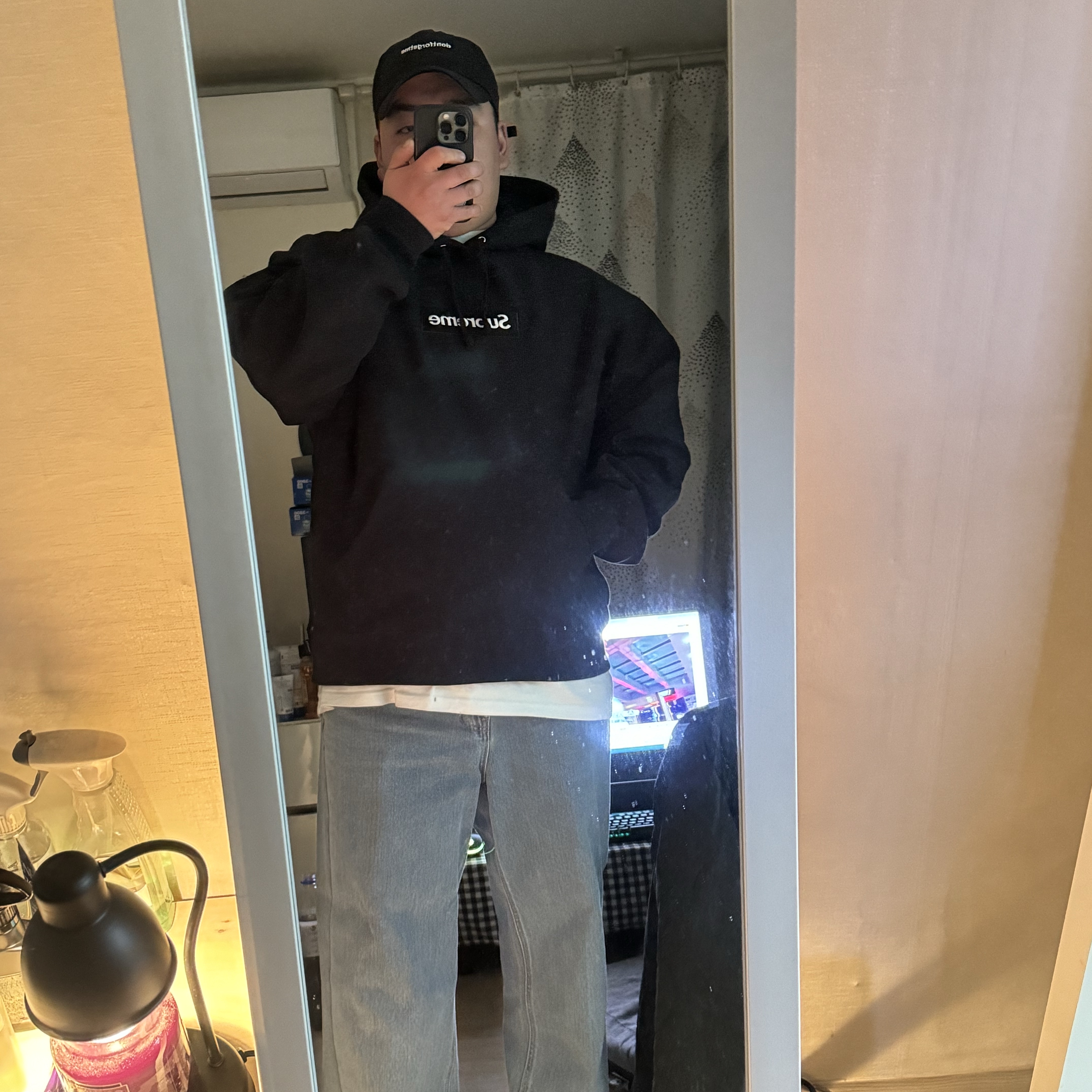 Supreme Box Logo Hooded Sweatshirt Black - 23FW 착용 스타일