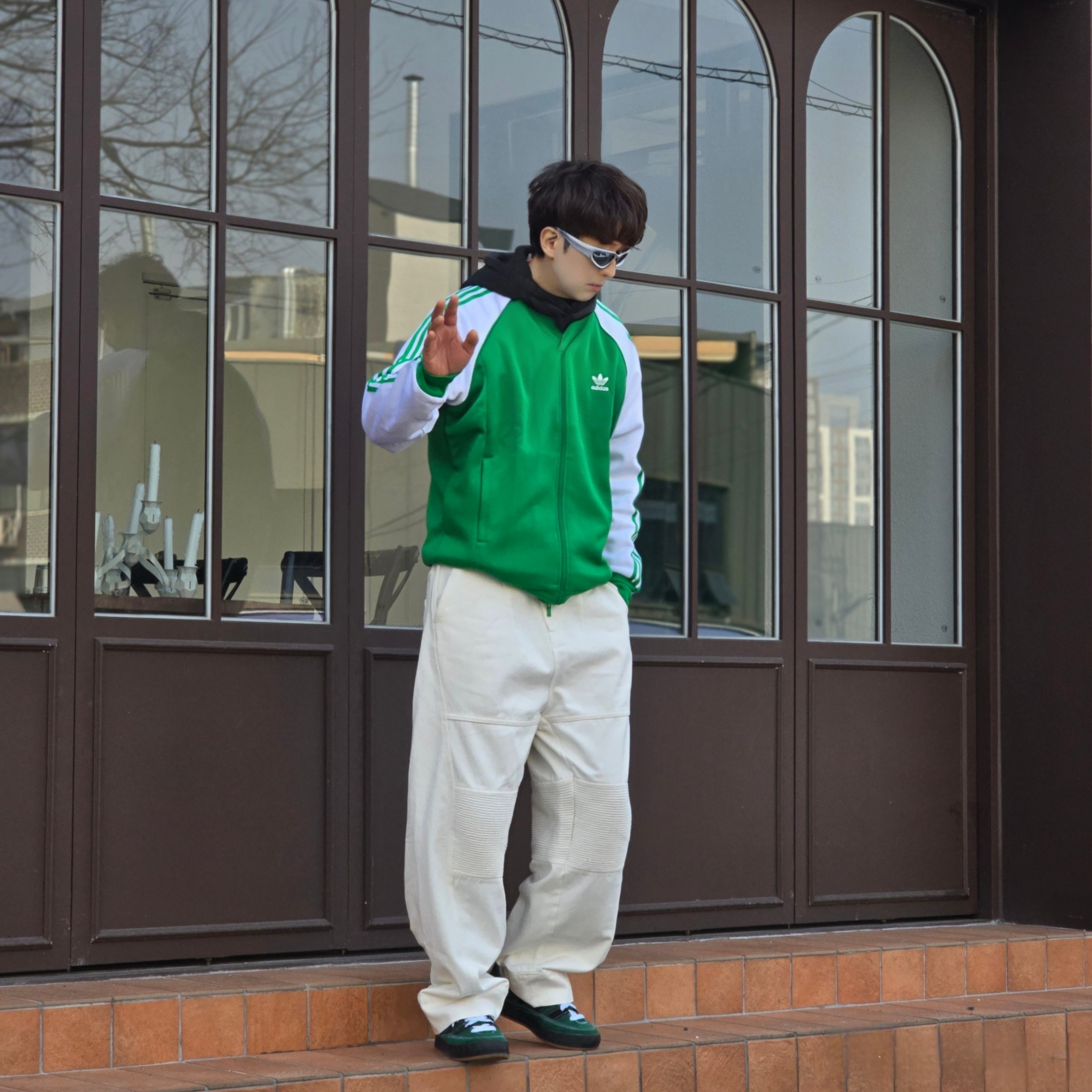 Adidas x YNuK Adimatic Dark Green Core Black 착용 스타일 - 1