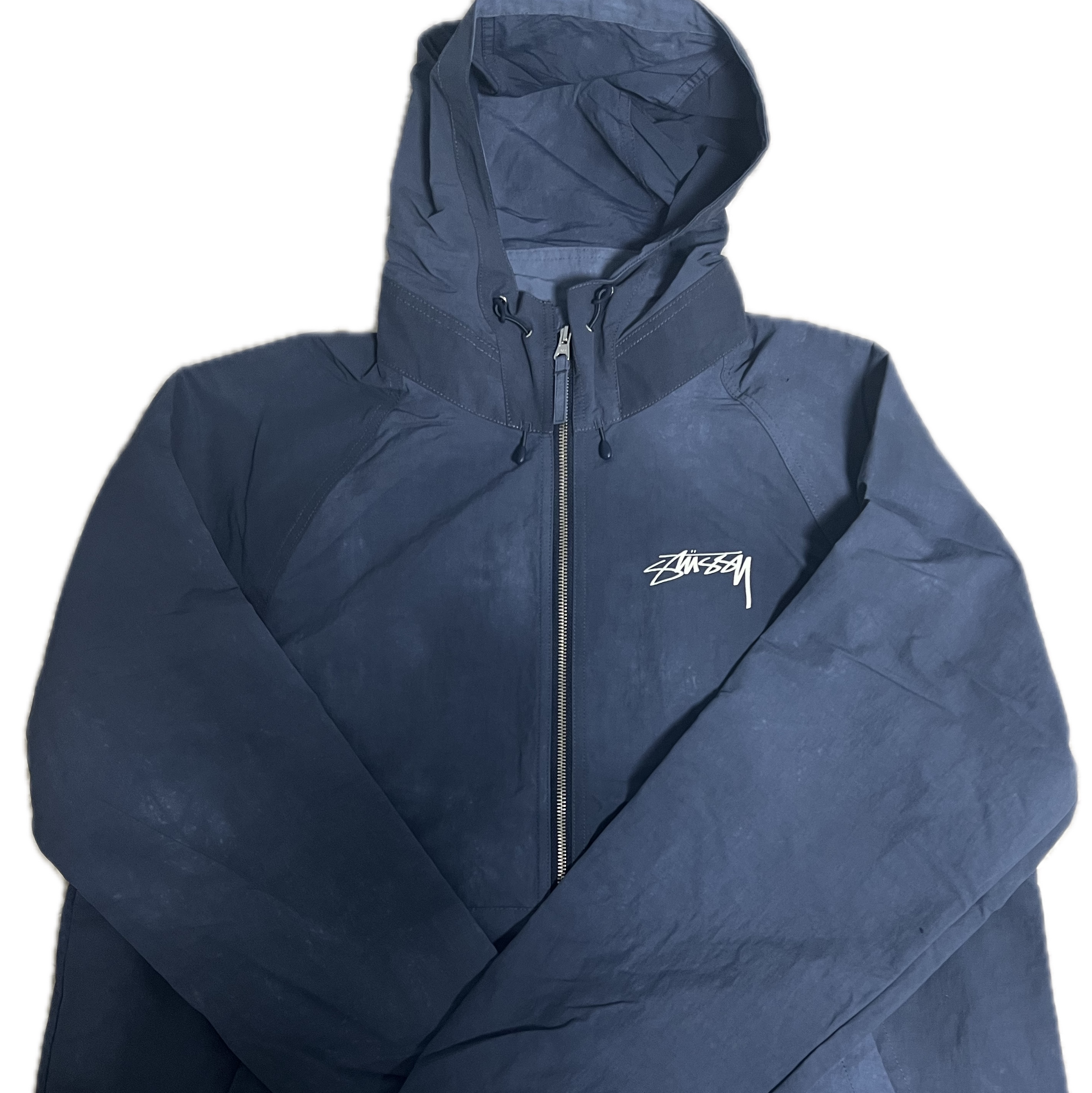 Stussy Wave Dye Beach Shell Jacket Navy 착용 스타일 - 1