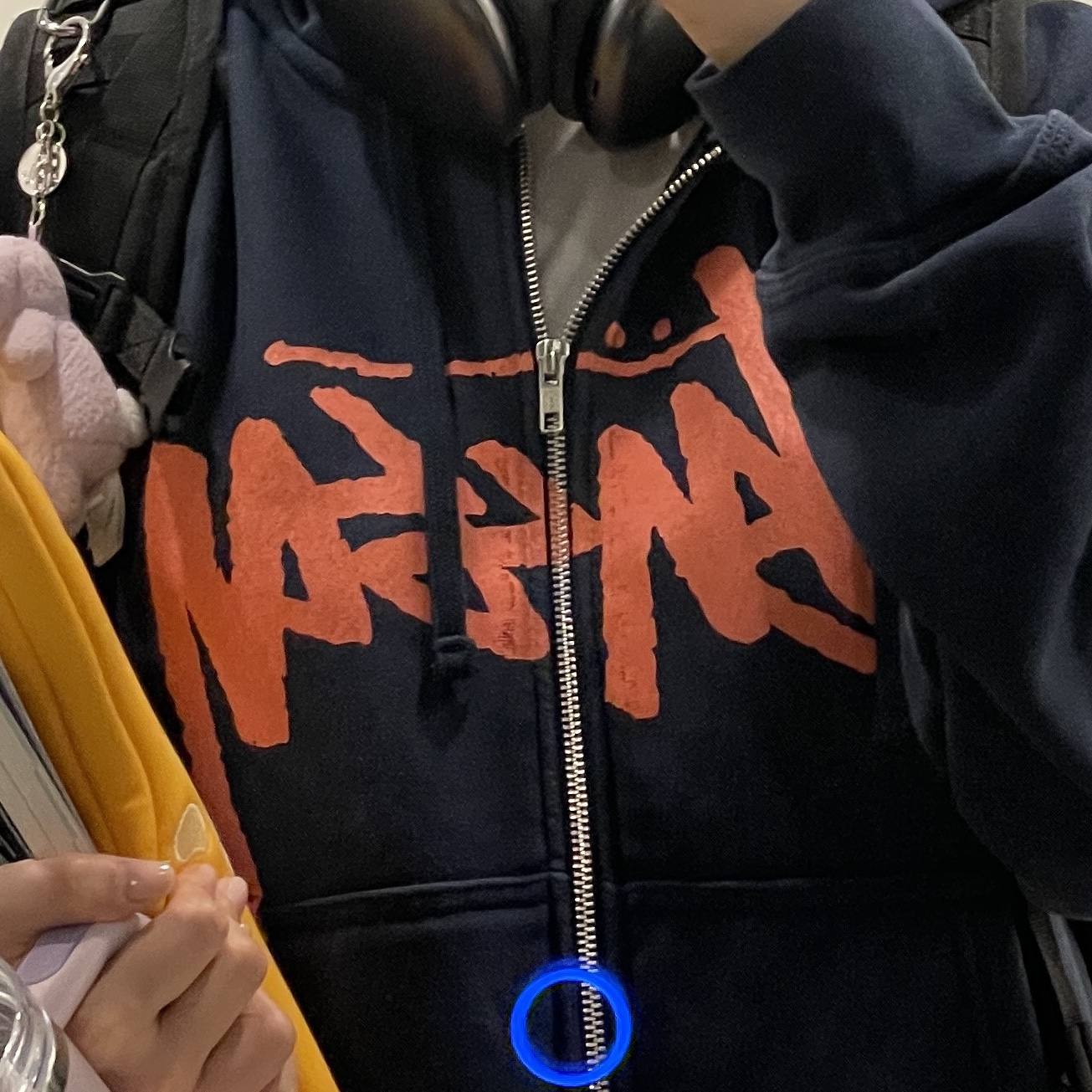 Stussy Stock Zip Hoodie Navy 착용 스타일