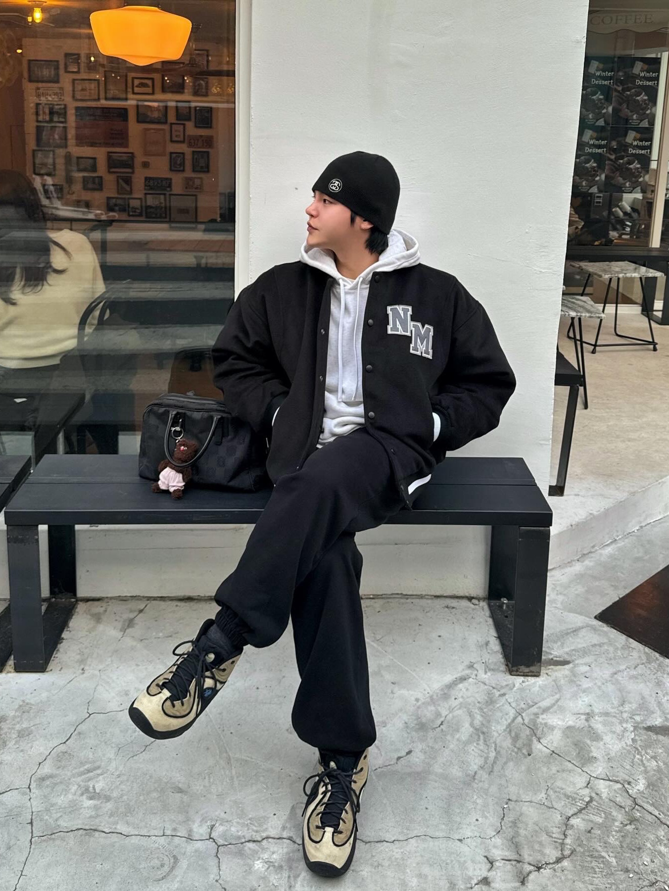 Stussy SS Link Cuff Beanie Black, Nike x Stussy Air Penny II Rattan and Limestone 착용 스타일 - 1
