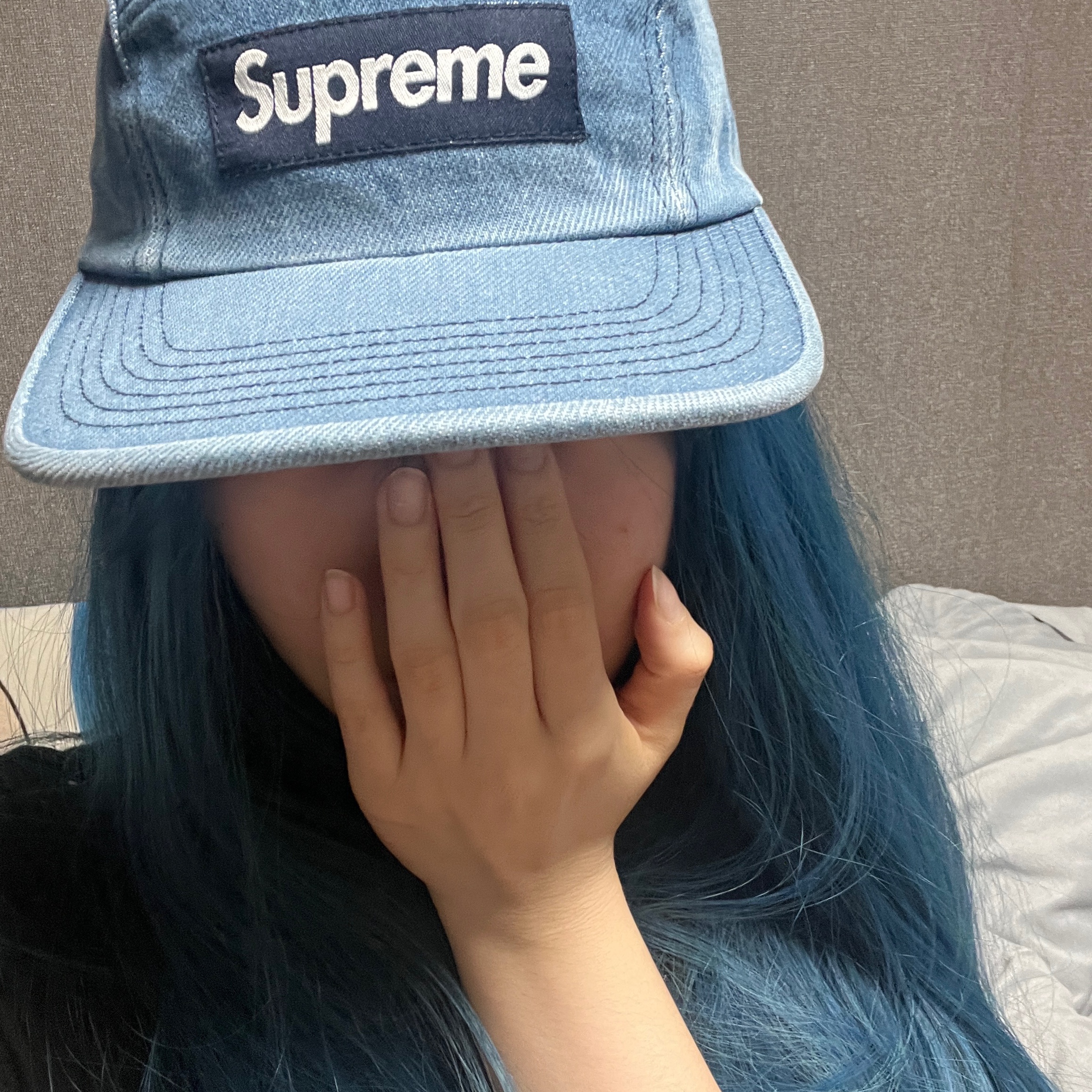 Supreme Washed Chino Twill Camp Cap Denim - 23FW 착용 스타일 - 1