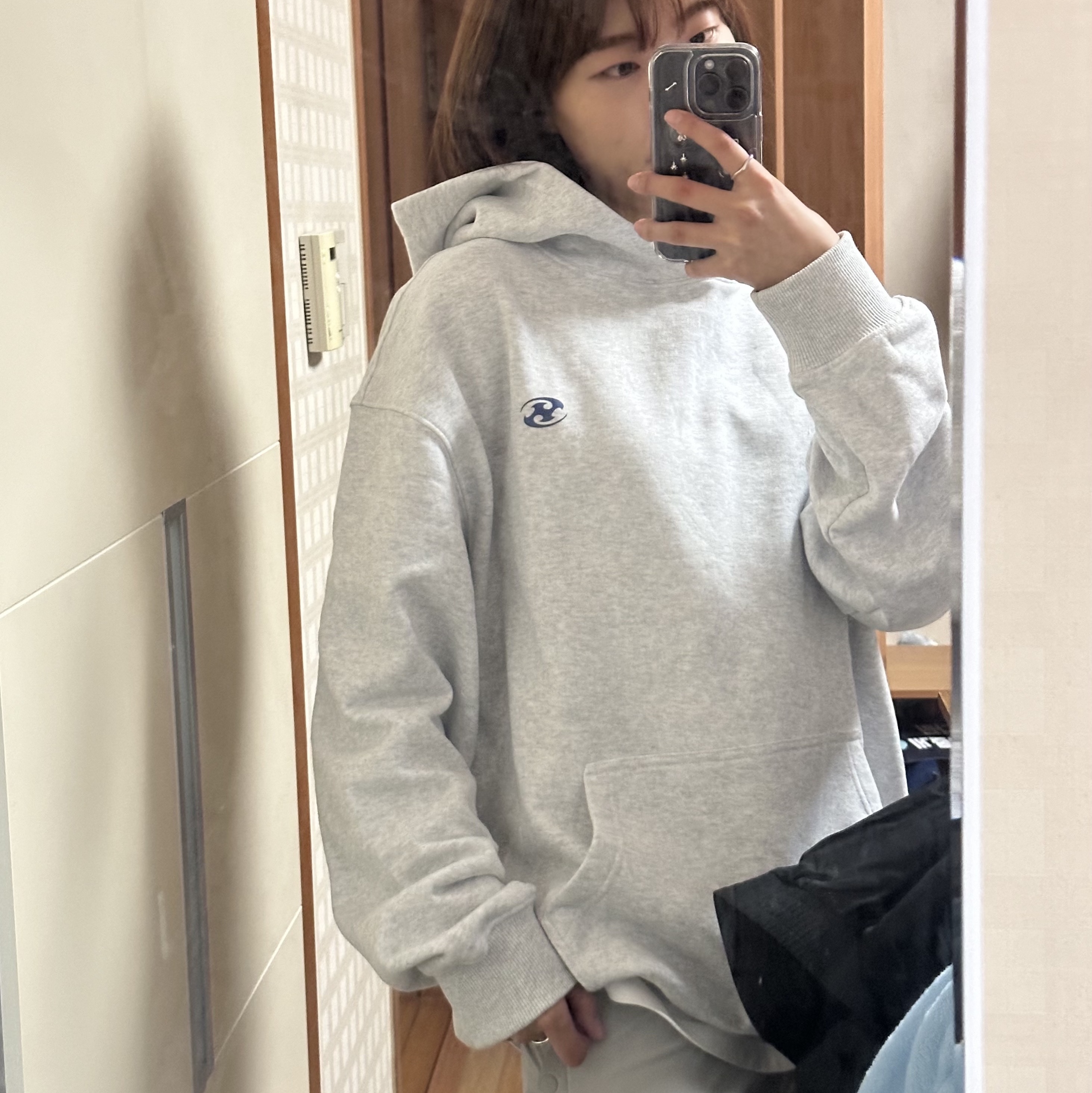 Sansan Gear Biped Hoodie White Melange - 23FW, Sansan Gear Fleece Hooded Jacket Light Grey - 23FW 착용 스타일 - 3