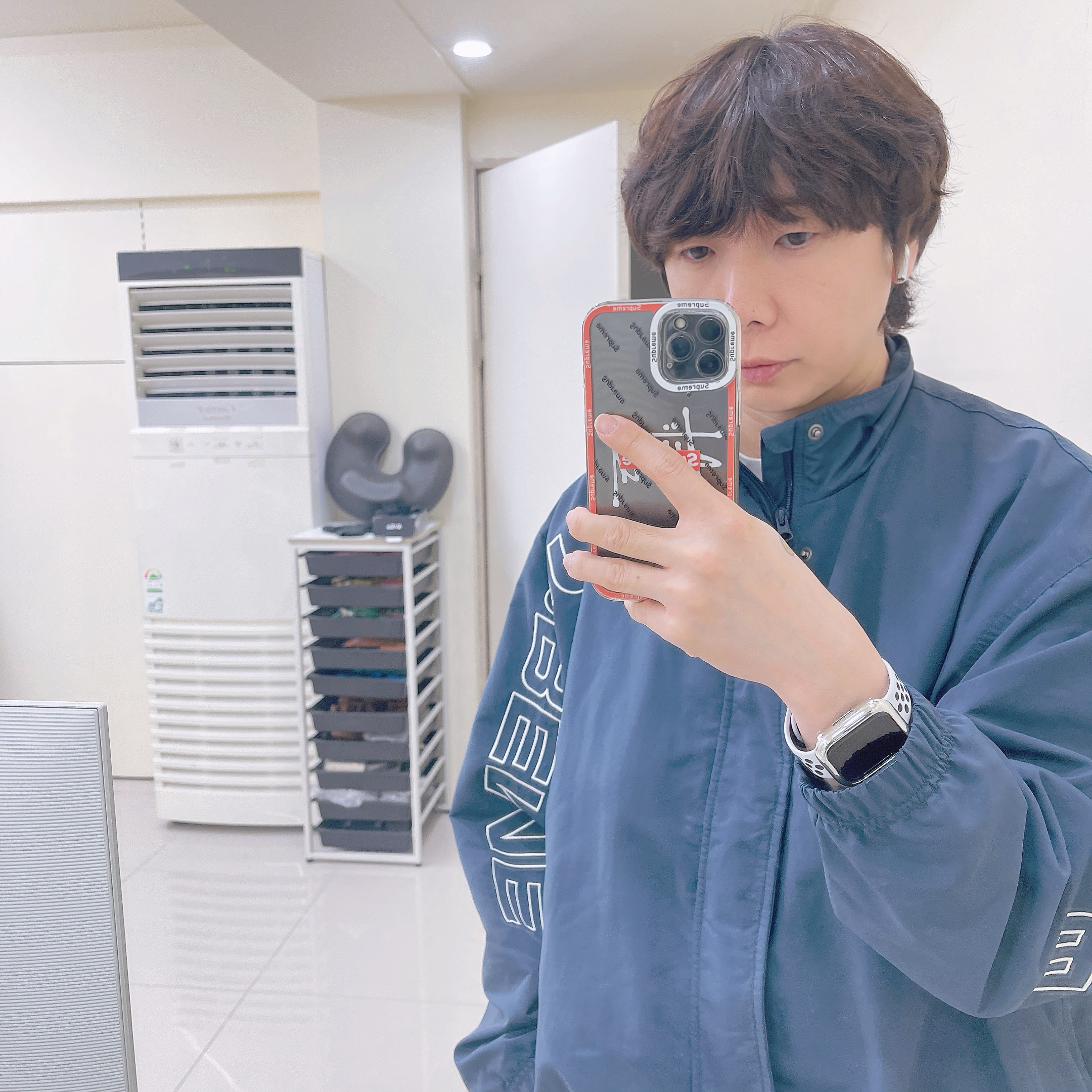 Supreme Spellout Embroidered Track Jacket Dark Blue - 23FW 착용 스타일