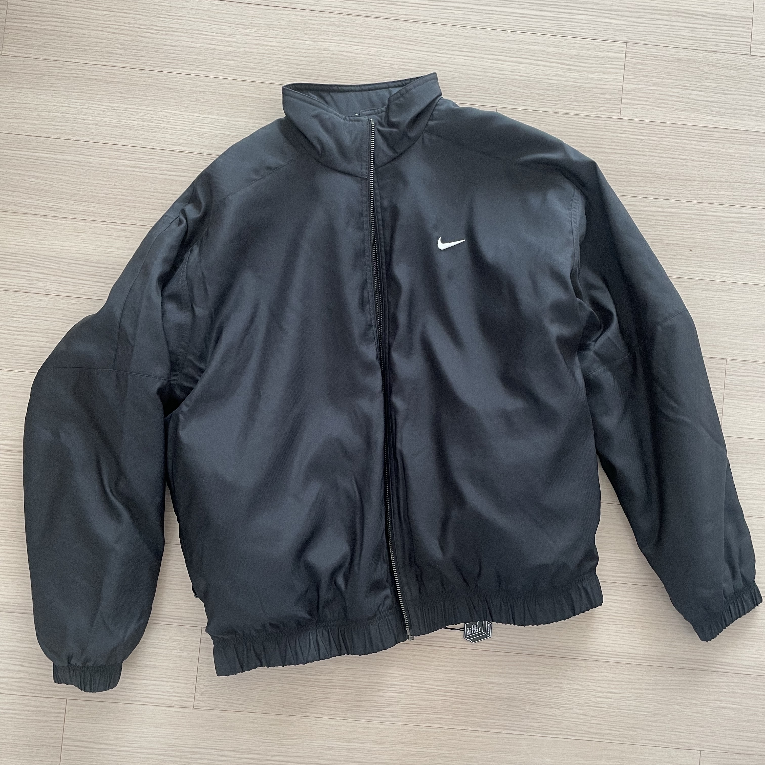 Nike NRG Solo Swoosh Satin Bomber Jacket Black - Asia 착용 스타일