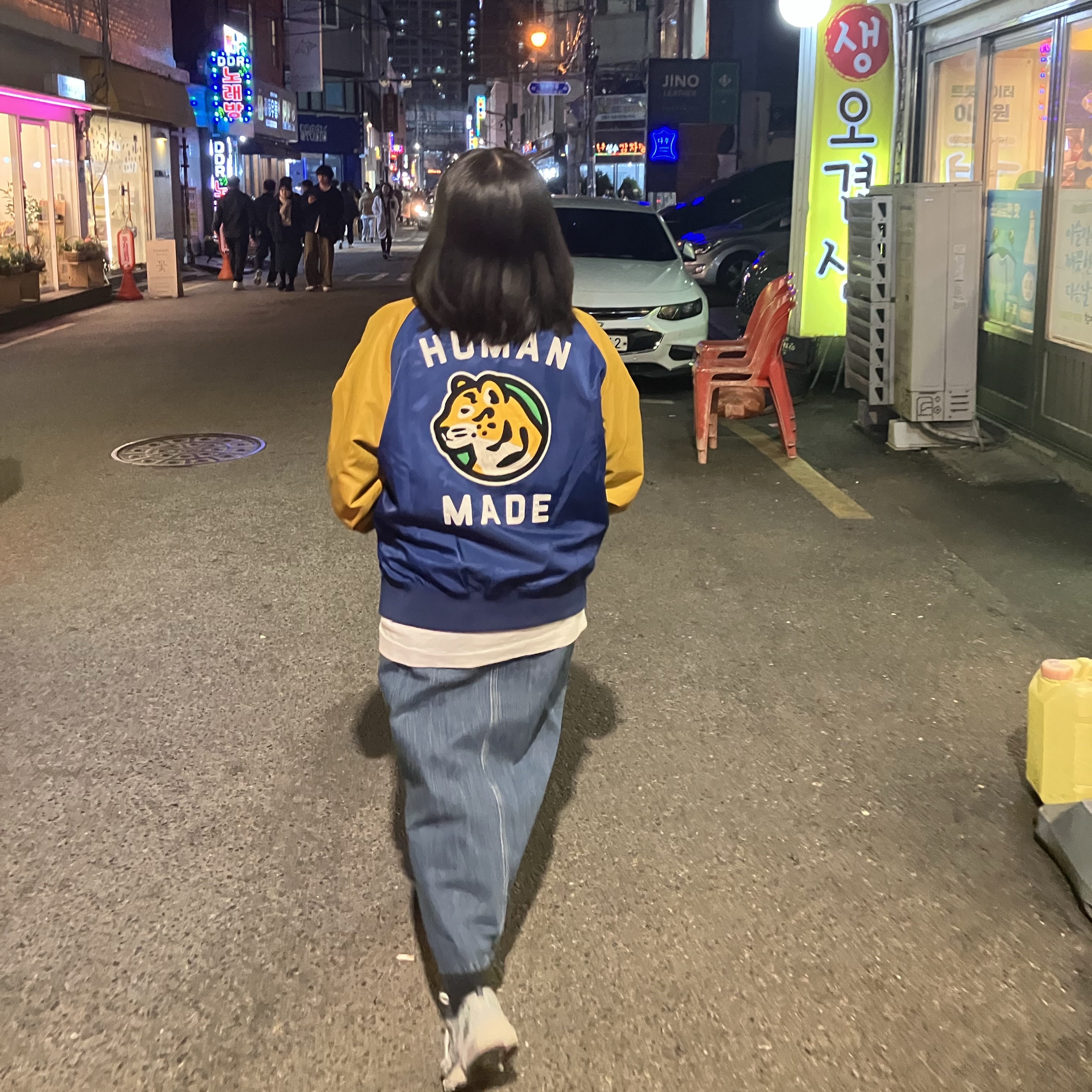 Human Made Nylon Stadium Jacket Blue 착용 스타일 - 1