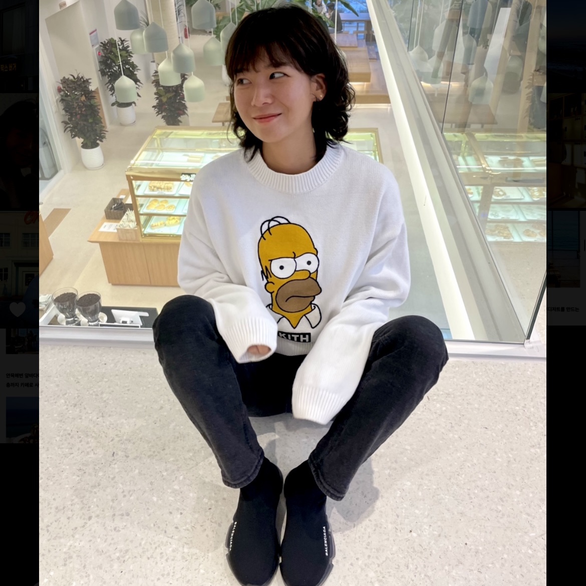 Kith x The Simpsons Bart Intarsia Sweater Navy Multi, (W) Balenciaga Speed 2.0 Trainer Shiny Black 착용 스타일 - 2