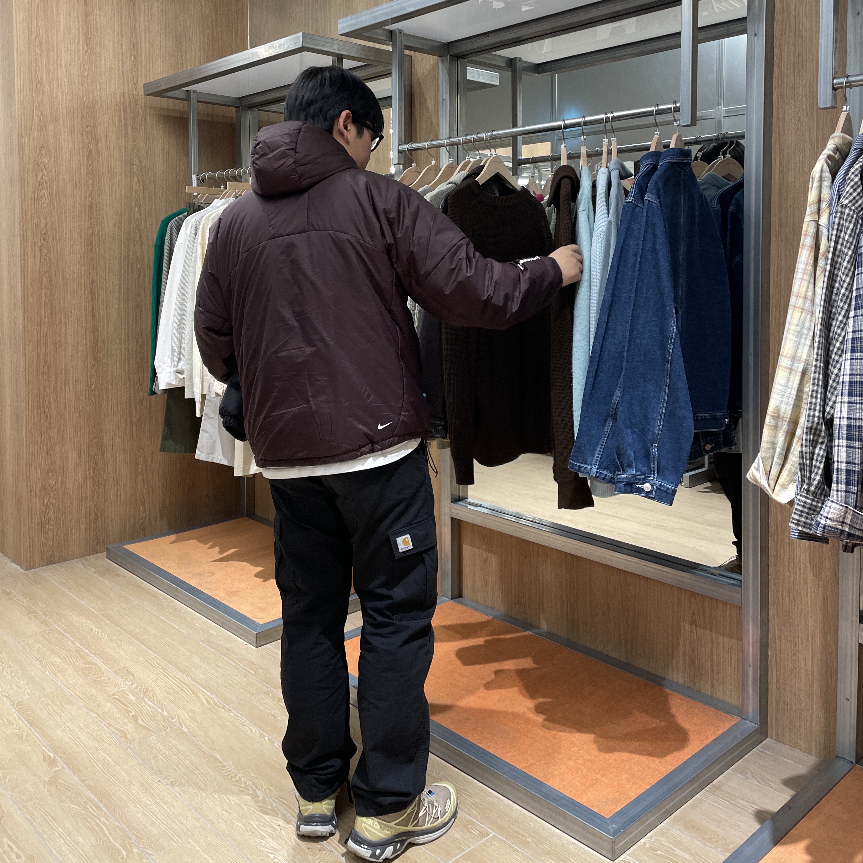 Carhartt WIP Columbia Ripstop Regular Cargo Pant Black, Salomon XT-6 Clear Safari Vanila Ice 착용 스타일