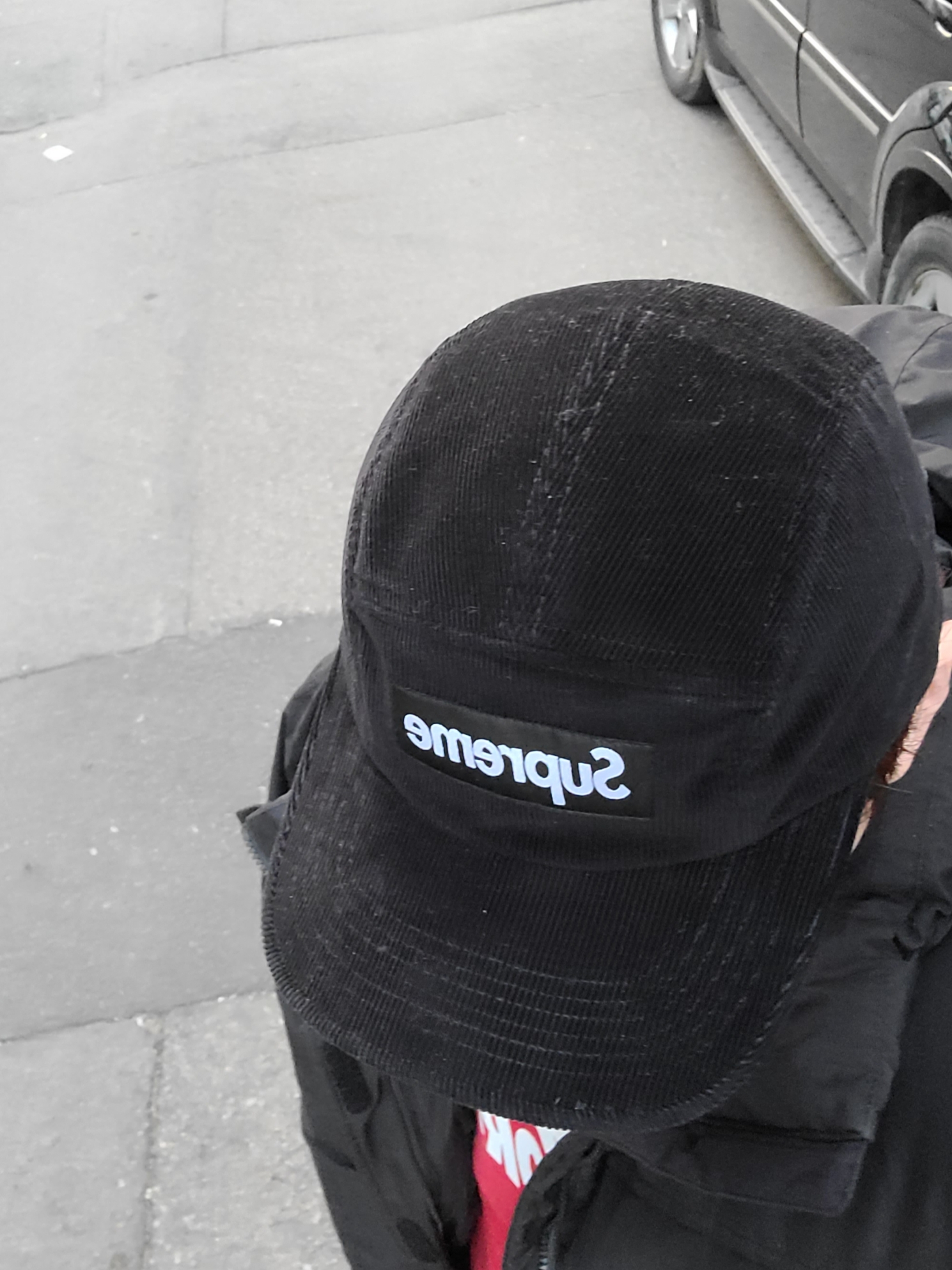 Supreme Corduroy Camp Cap Black - 23FW 착용 스타일 - 1