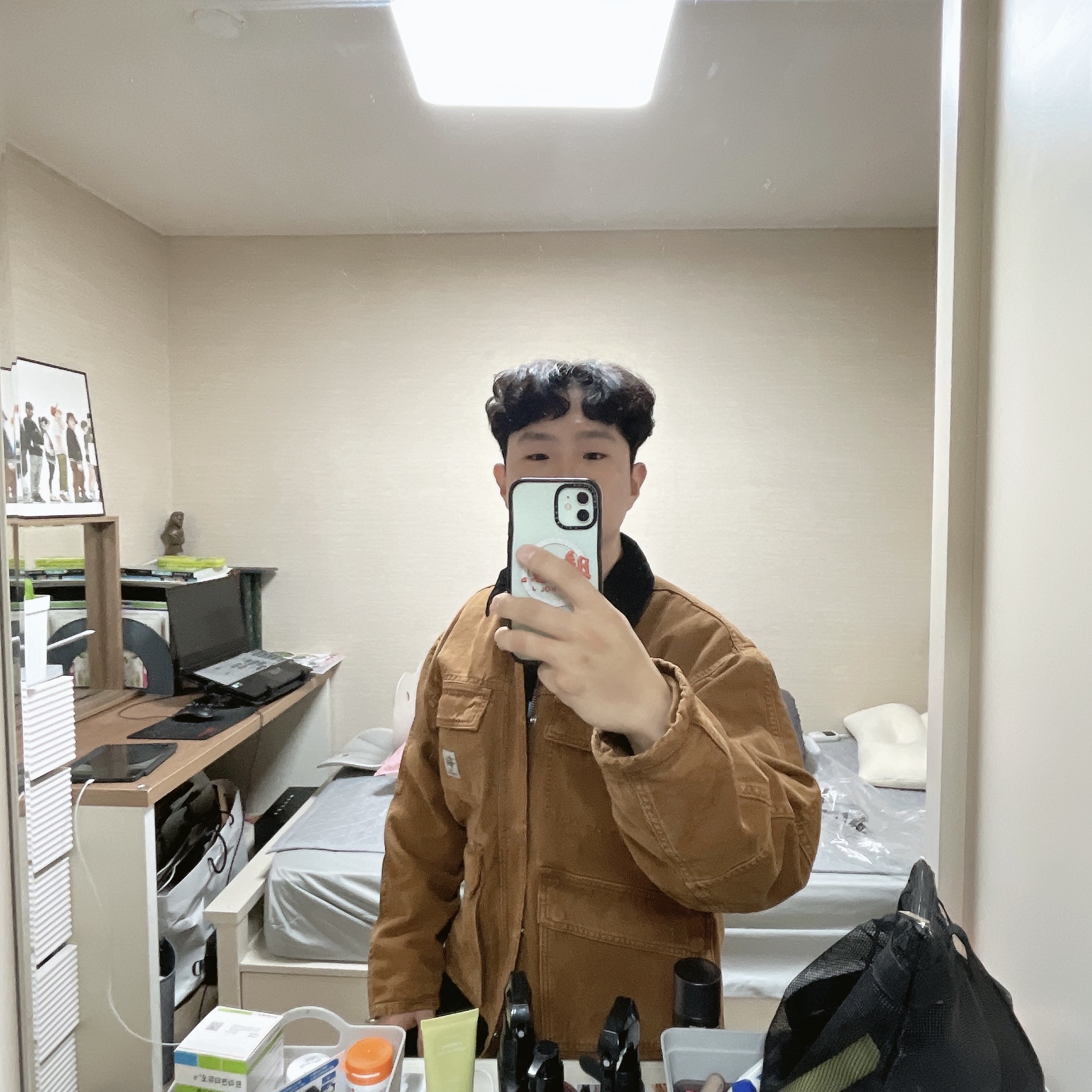 Stussy Washed Canvas Shop Jacket Bronze 착용 스타일