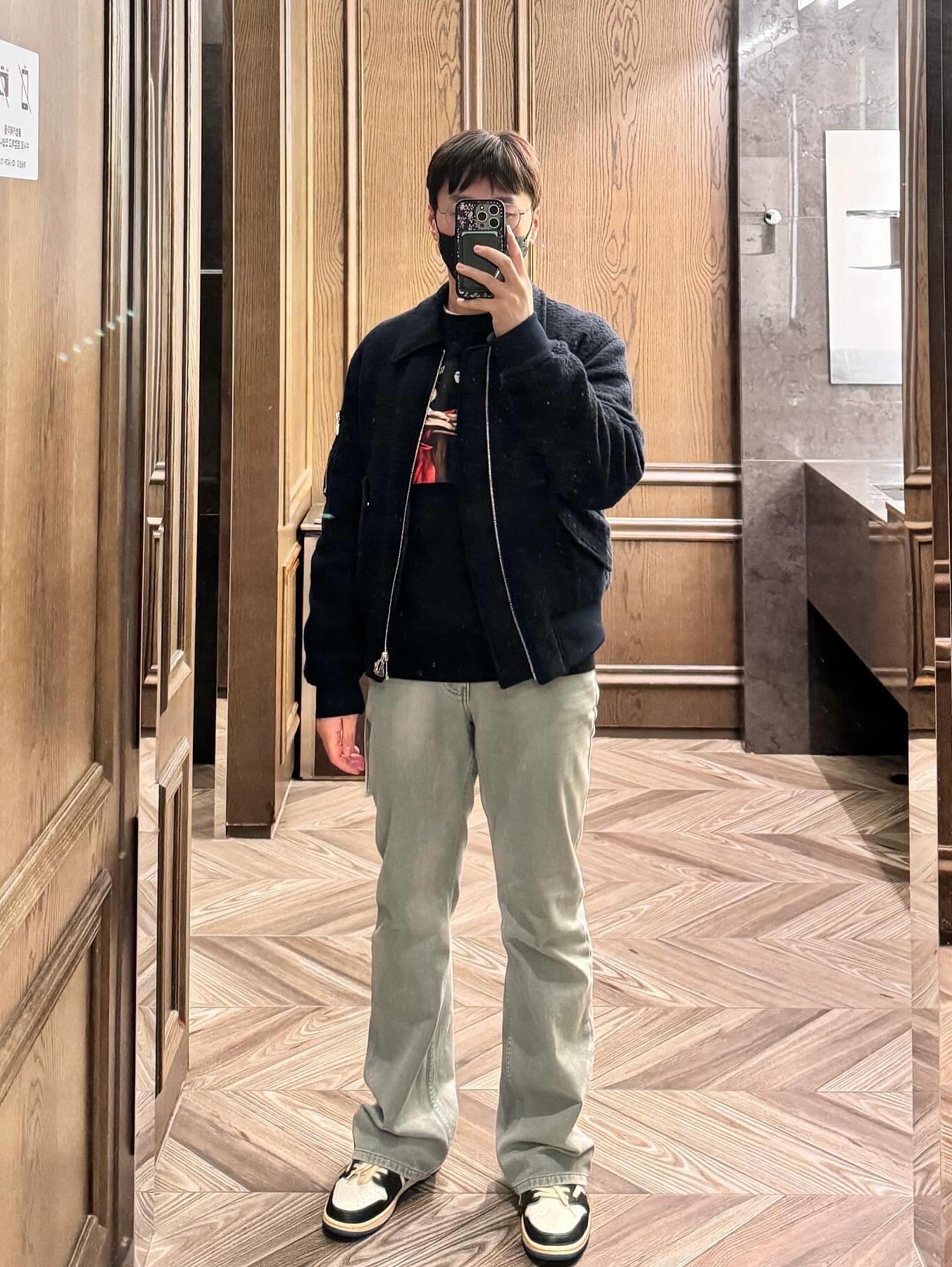 Off-White Caravaggio Painting Hoodie Black, Wooyoungmi Straight Denim Pants Mint - 23FW 착용 스타일 - 1