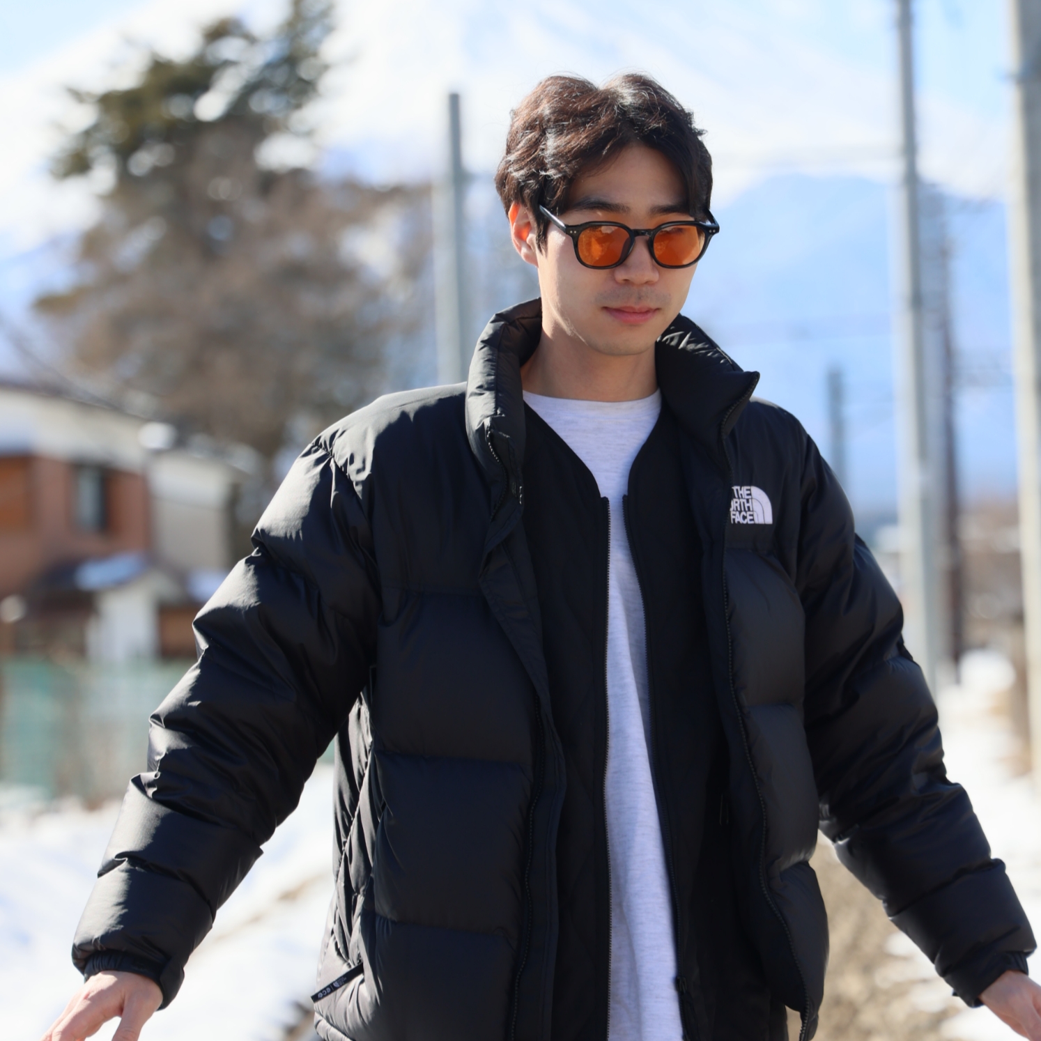 The North Face 1996 Eco Nuptse Jacket Black, IAB Studio Long Sleeve Light Gray 착용 스타일