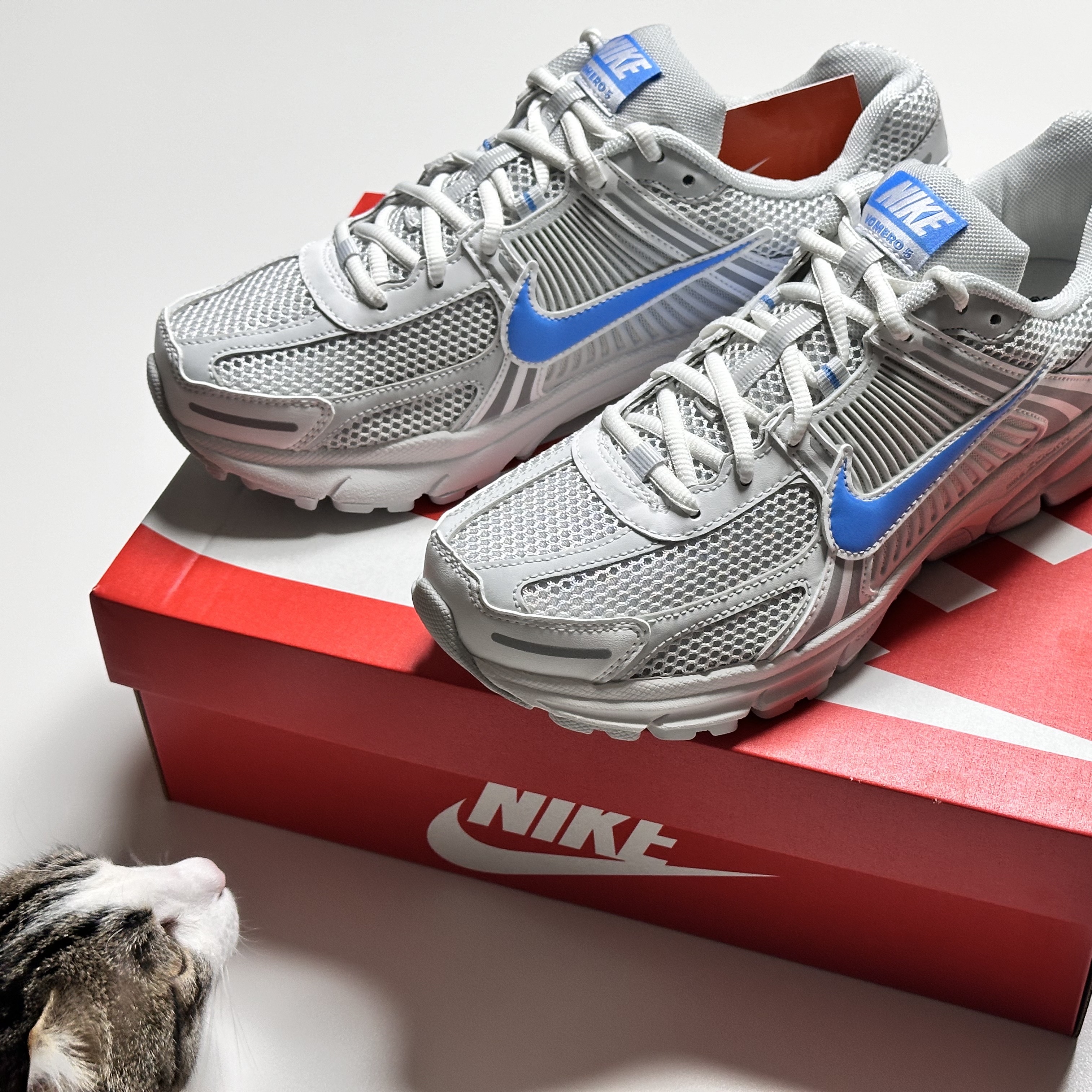 Nike Zoom Vomero 5 Photon Dust and University Blue 착용 스타일