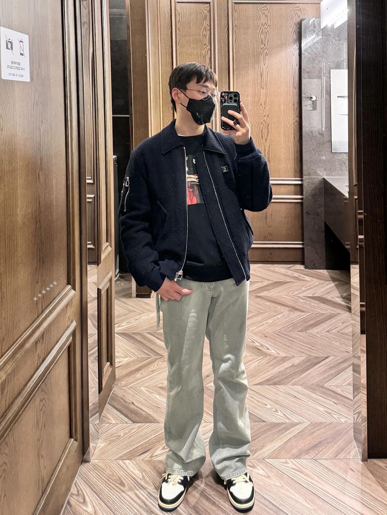 Off-White Caravaggio Painting Hoodie Black, Wooyoungmi Straight Denim Pants Mint - 23FW 착용 스타일 - 2