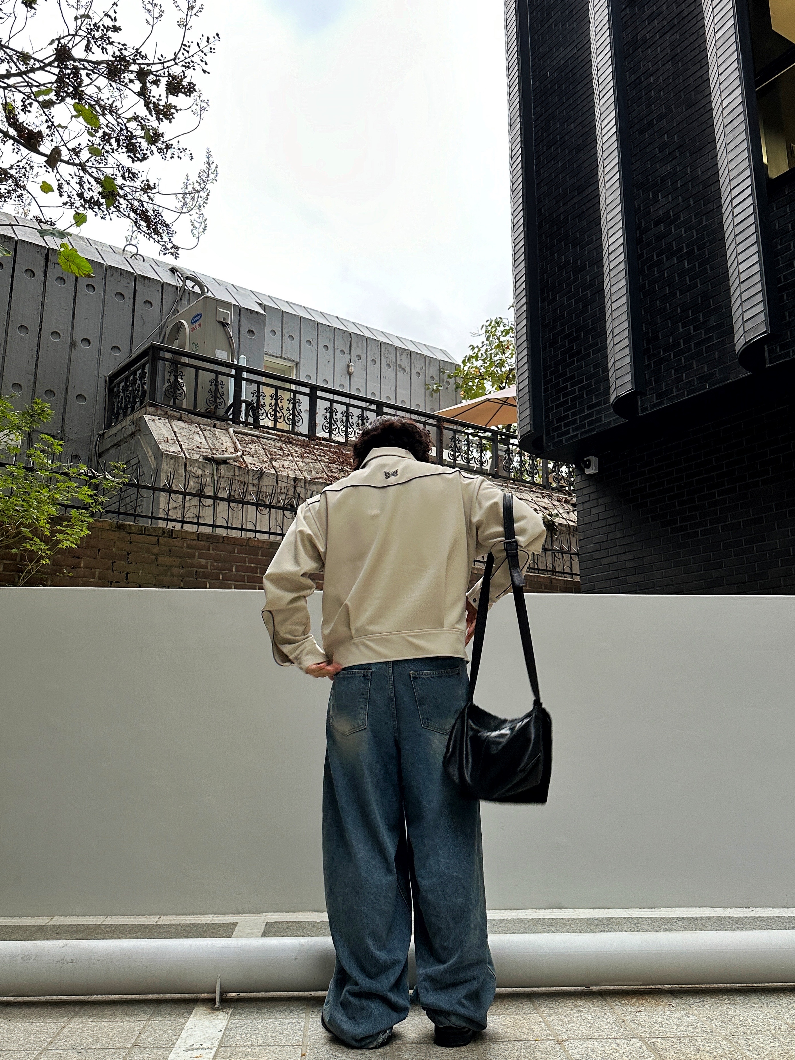 Needles PE/PU Double Cloth Piping Cowboy Jacket Beige 착용 스타일 - 3
