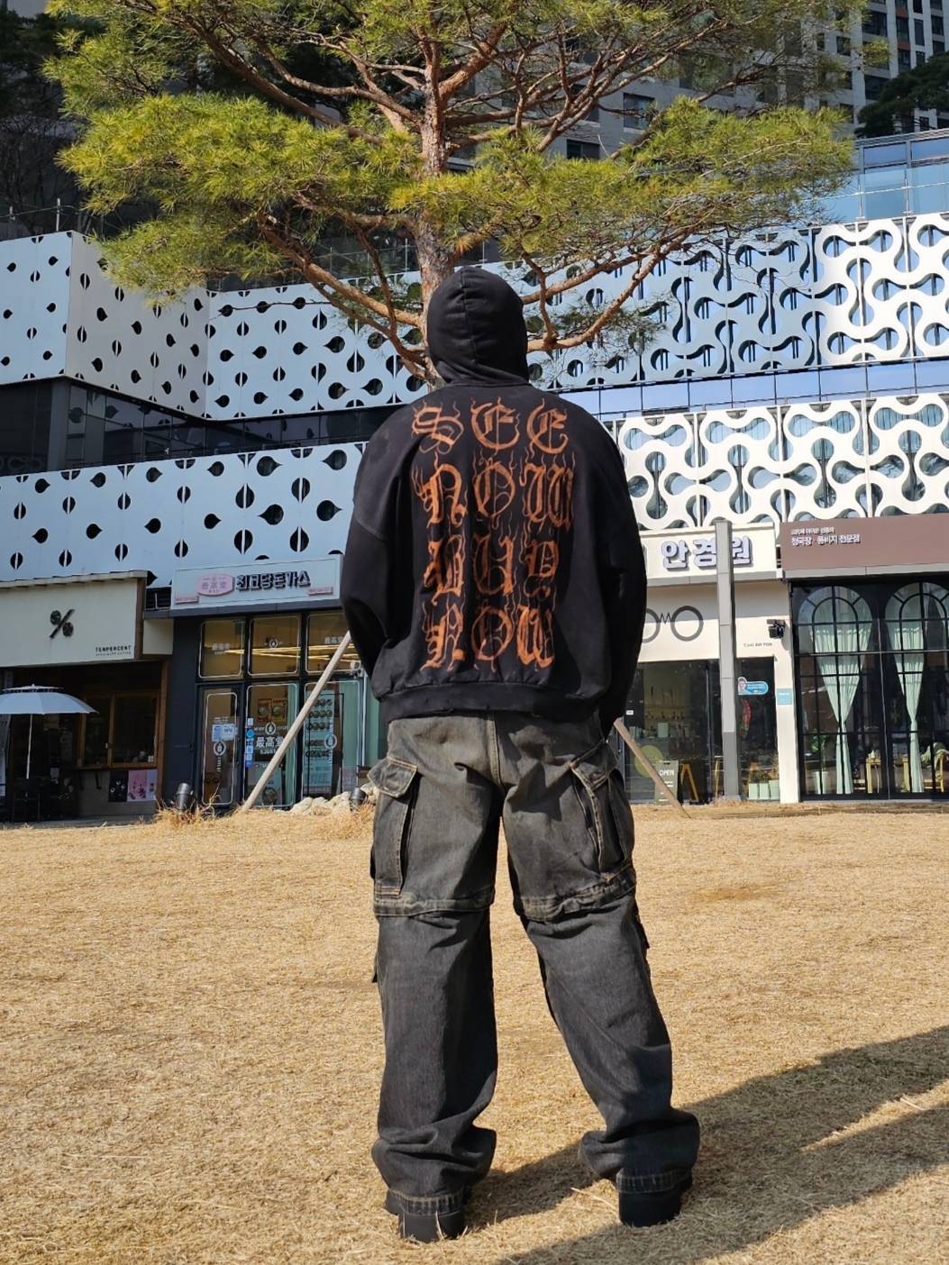 Balenciaga Heavy Metal Logo Hoodie Black Faded, Balenciaga Cargo Pants in Black 착용 스타일 - 2