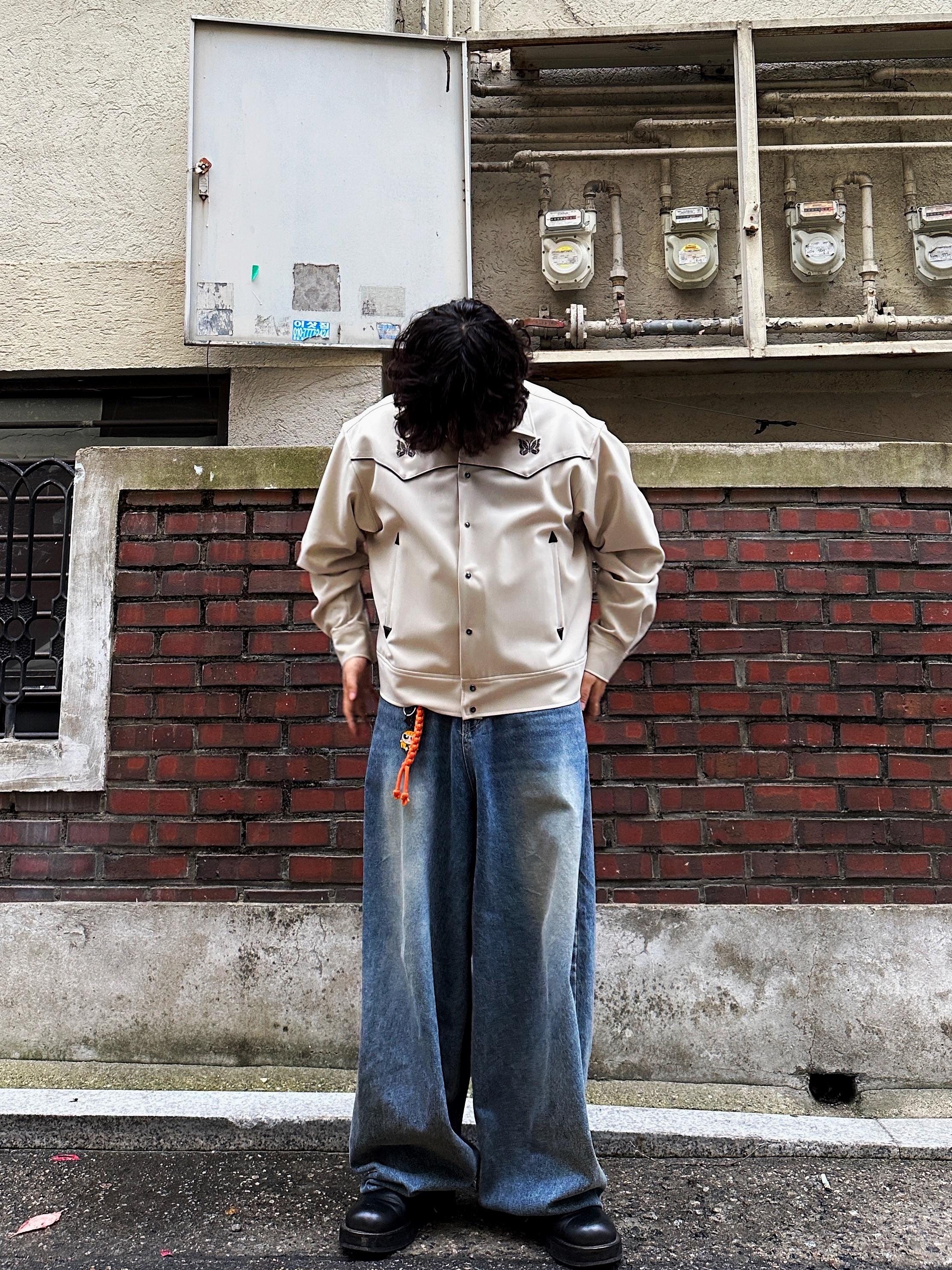 Needles PE/PU Double Cloth Piping Cowboy Jacket Beige 착용 스타일 - 1