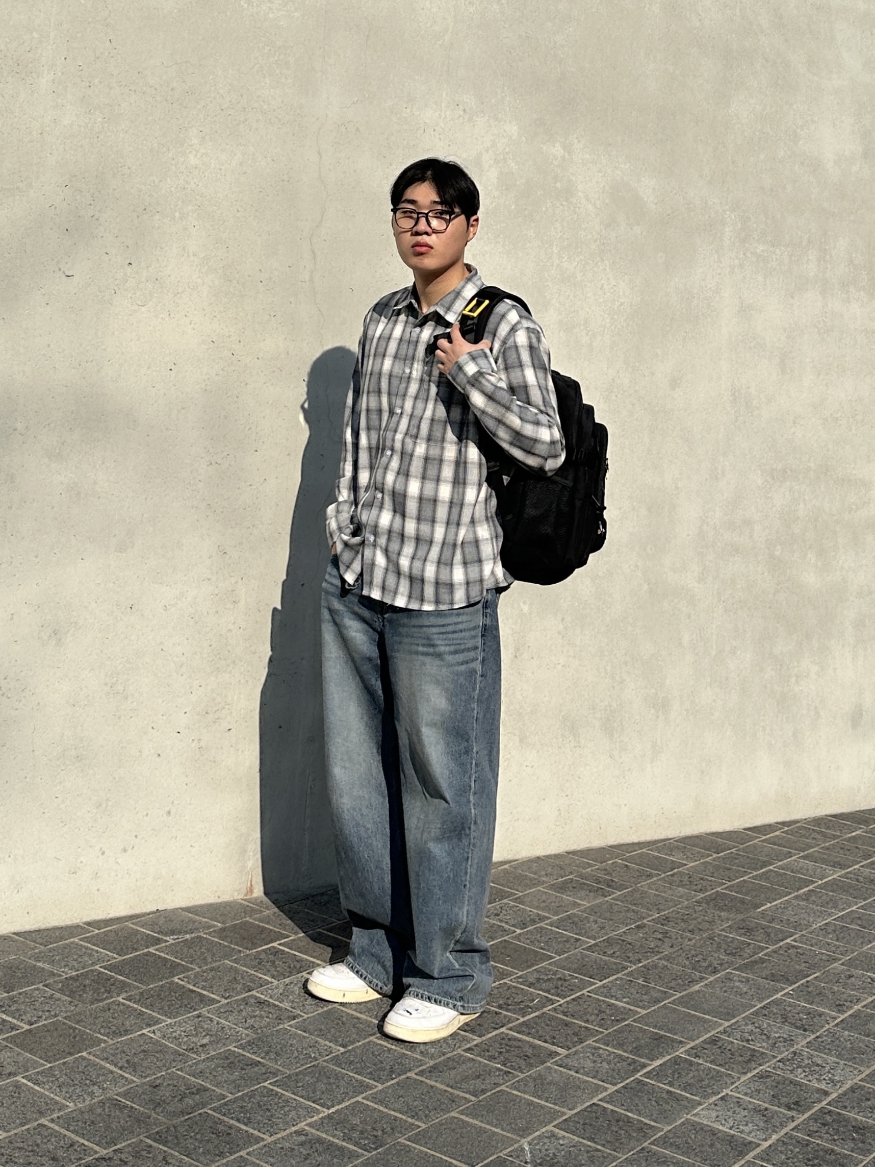 Millo Archive Ombre Check Shirts Smoke Gray 착용 스타일 - 1
