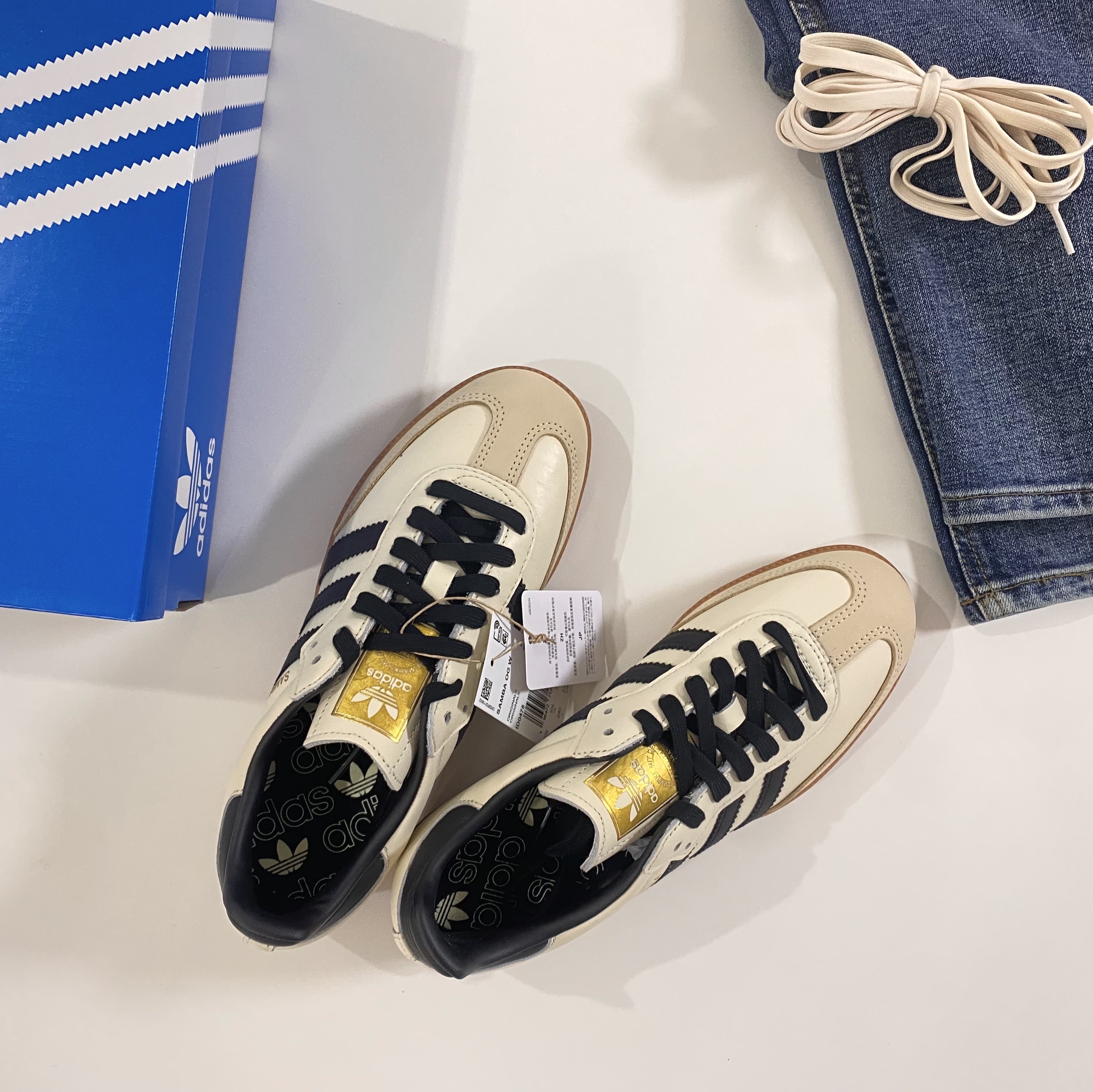 (W) Adidas Samba OG Cream White Core Black 착용 스타일 - 2