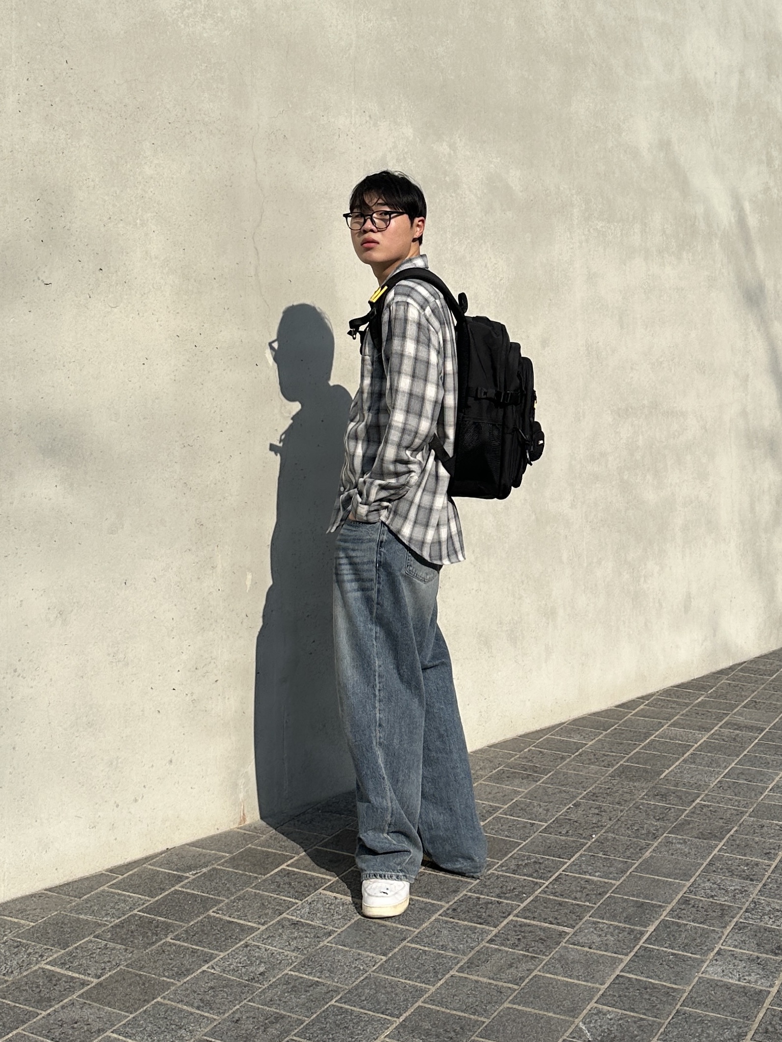 Millo Archive Ombre Check Shirts Smoke Gray 착용 스타일 - 2