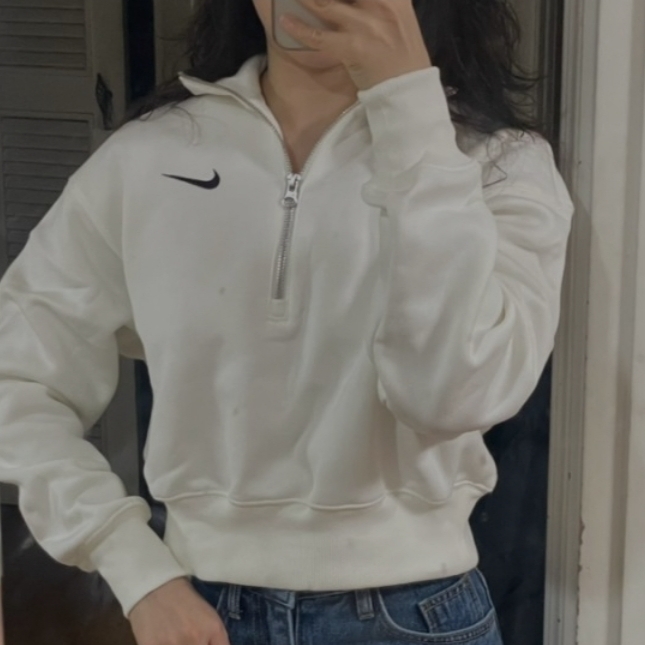 (W) Nike NSW Phoenix Fleece Half Zip Cropped Sweatshirt Sail - Asia 착용 스타일 - 7