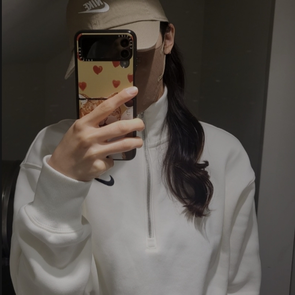(W) Nike NSW Phoenix Fleece Half Zip Cropped Sweatshirt Sail - Asia 착용 스타일 - 3
