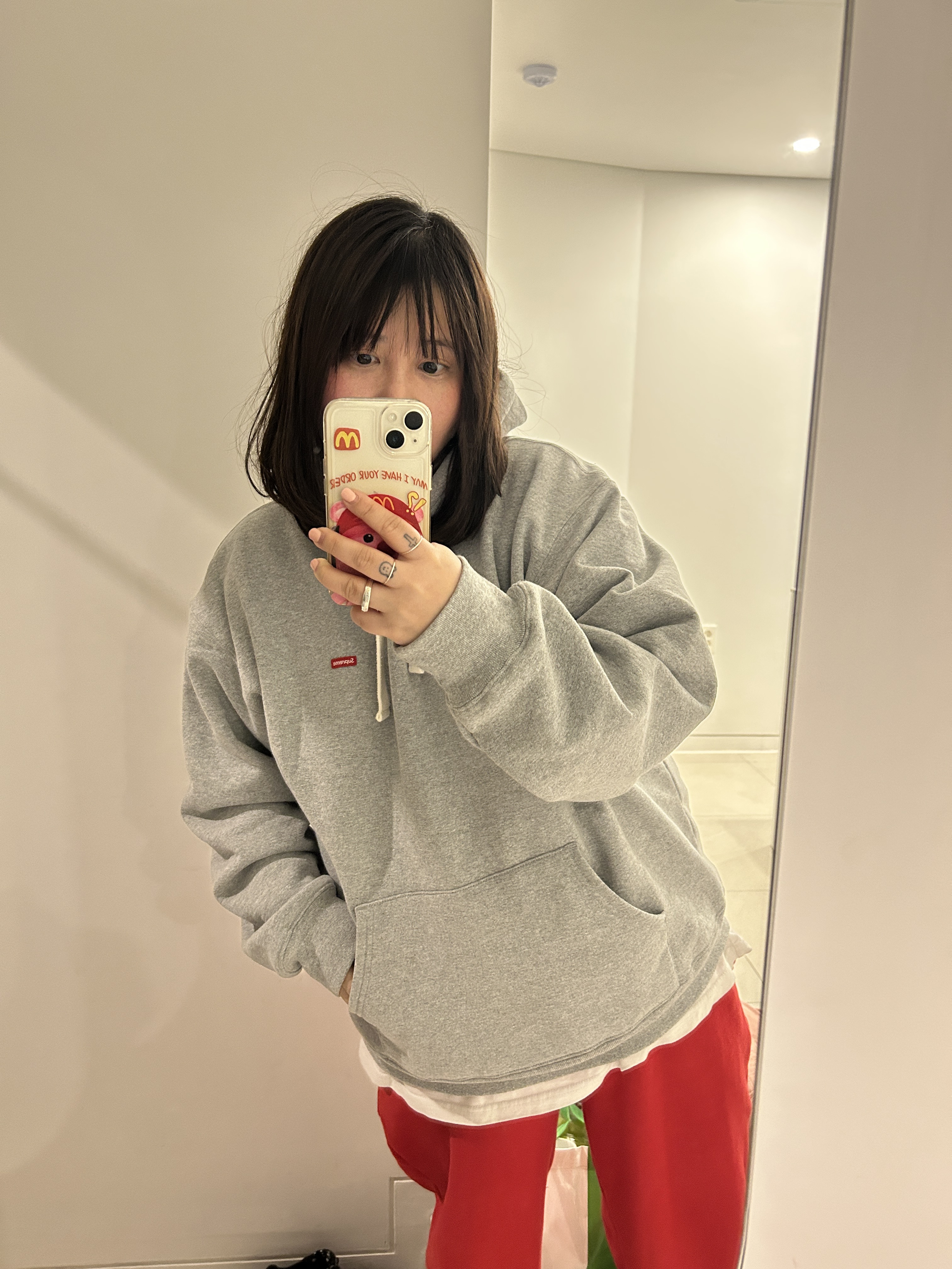 Supreme Small Box Drawcord Hooded Sweatshirt Heather Grey - 23FW 착용 스타일 - 2