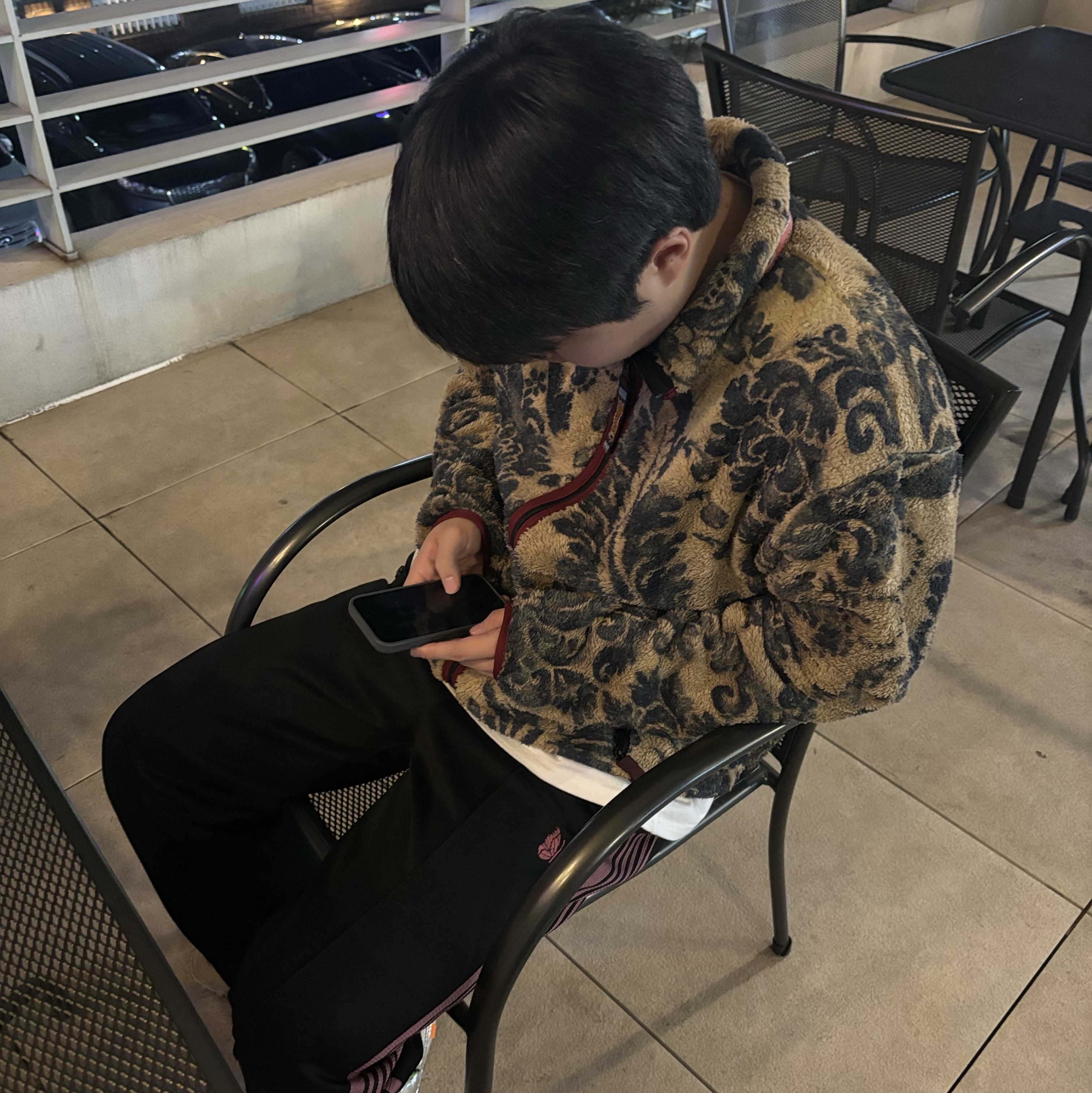 Kapital Damask Pattern Maria Fleece Zip Blouson Beige, Needles Straight Track Pants Poly Smooth Black 착용 스타일
