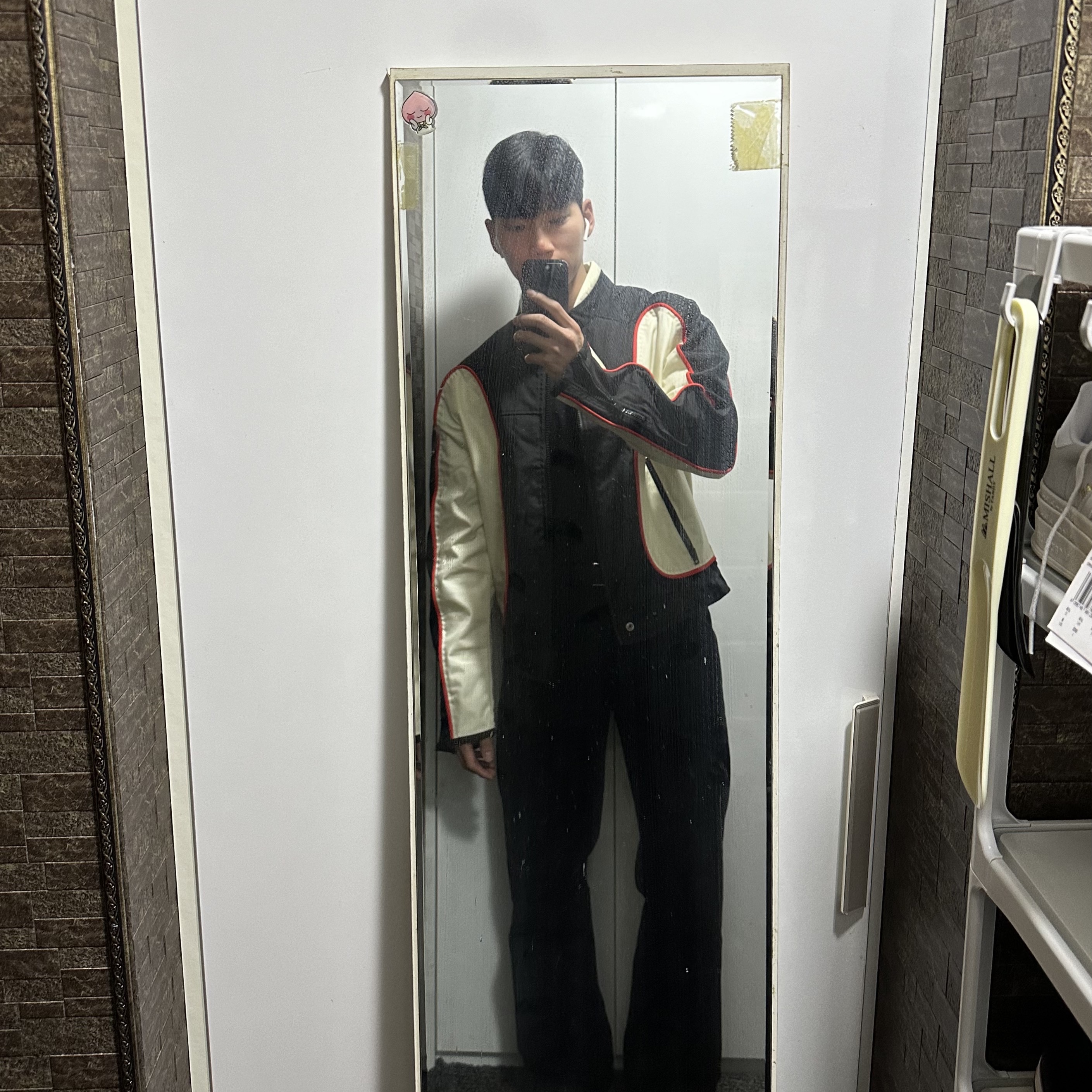 Diesel J-Blink Biker Jacket in Colour-Block Nylon Black White 착용 스타일
