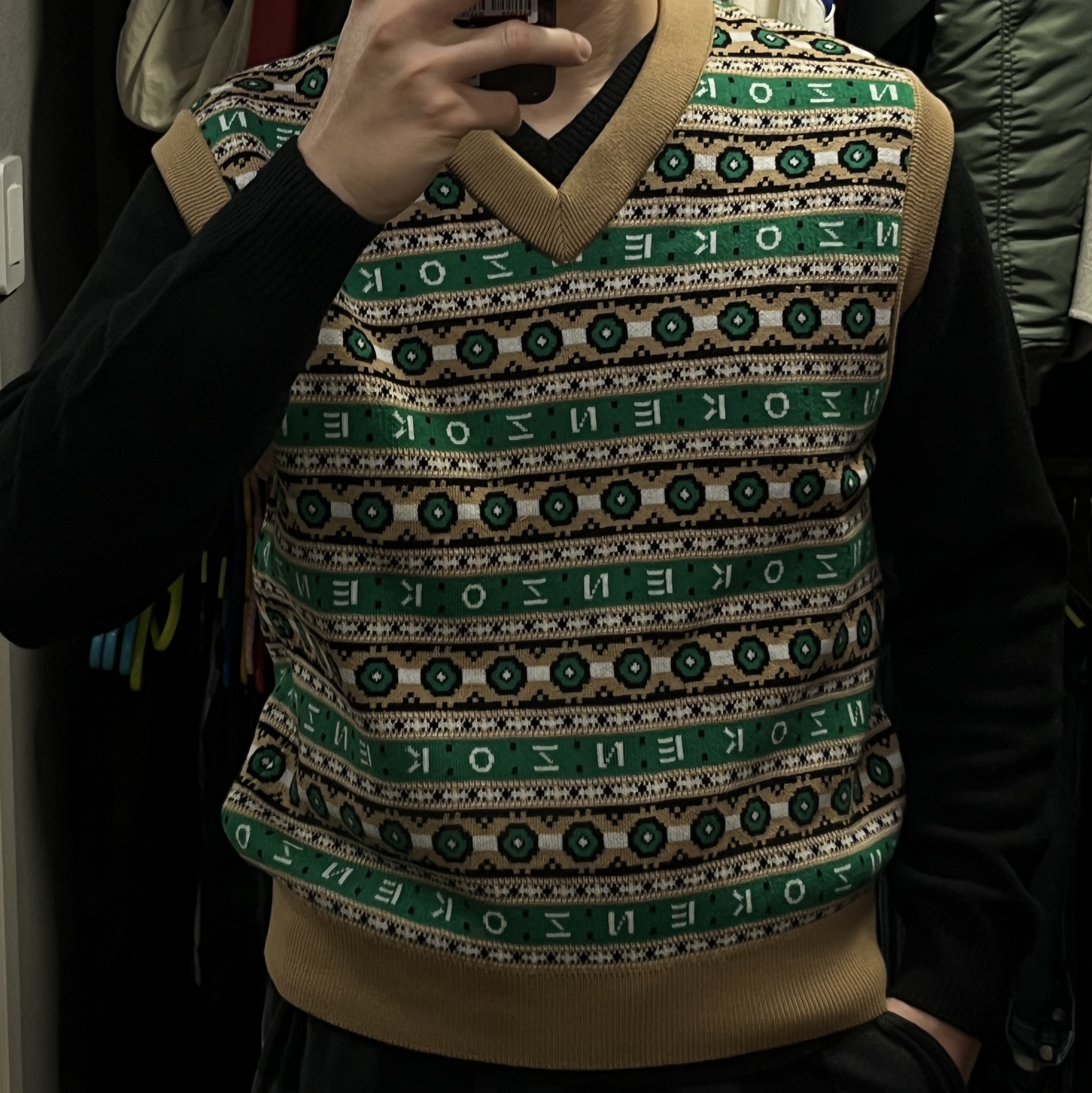 Kenzo Merino Wool Jacquard Jumper Grass Green 착용 스타일