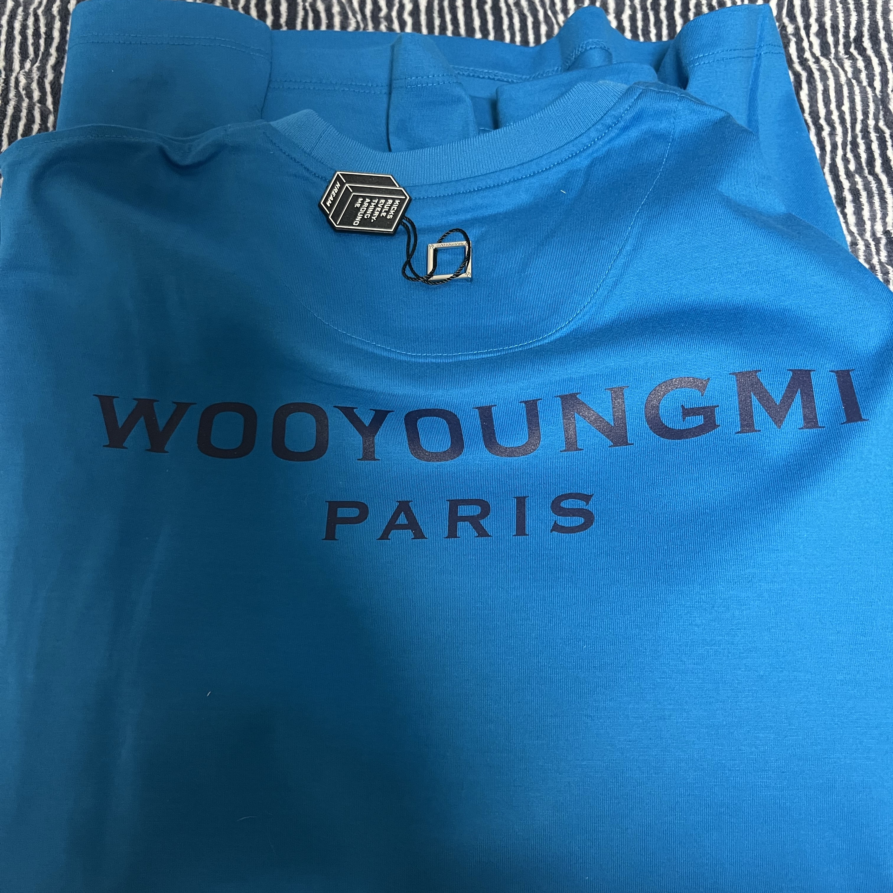 Wooyoungmi Cotton Back Logo T-Shirt Blue - 23SS 착용 스타일