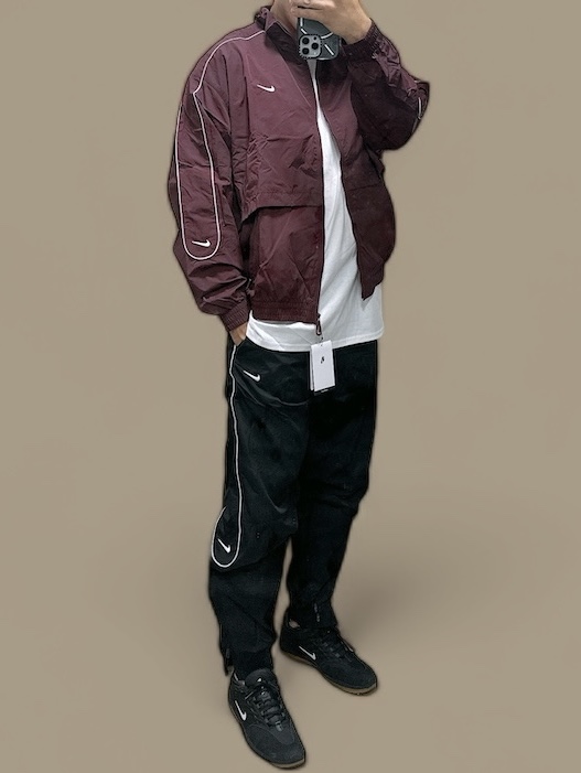 Nike NSW Solo Swoosh Woven Track Jacket Night Maroon - Asia, Nike Solo Swoosh Track Pants Black - Asia 착용 스타일