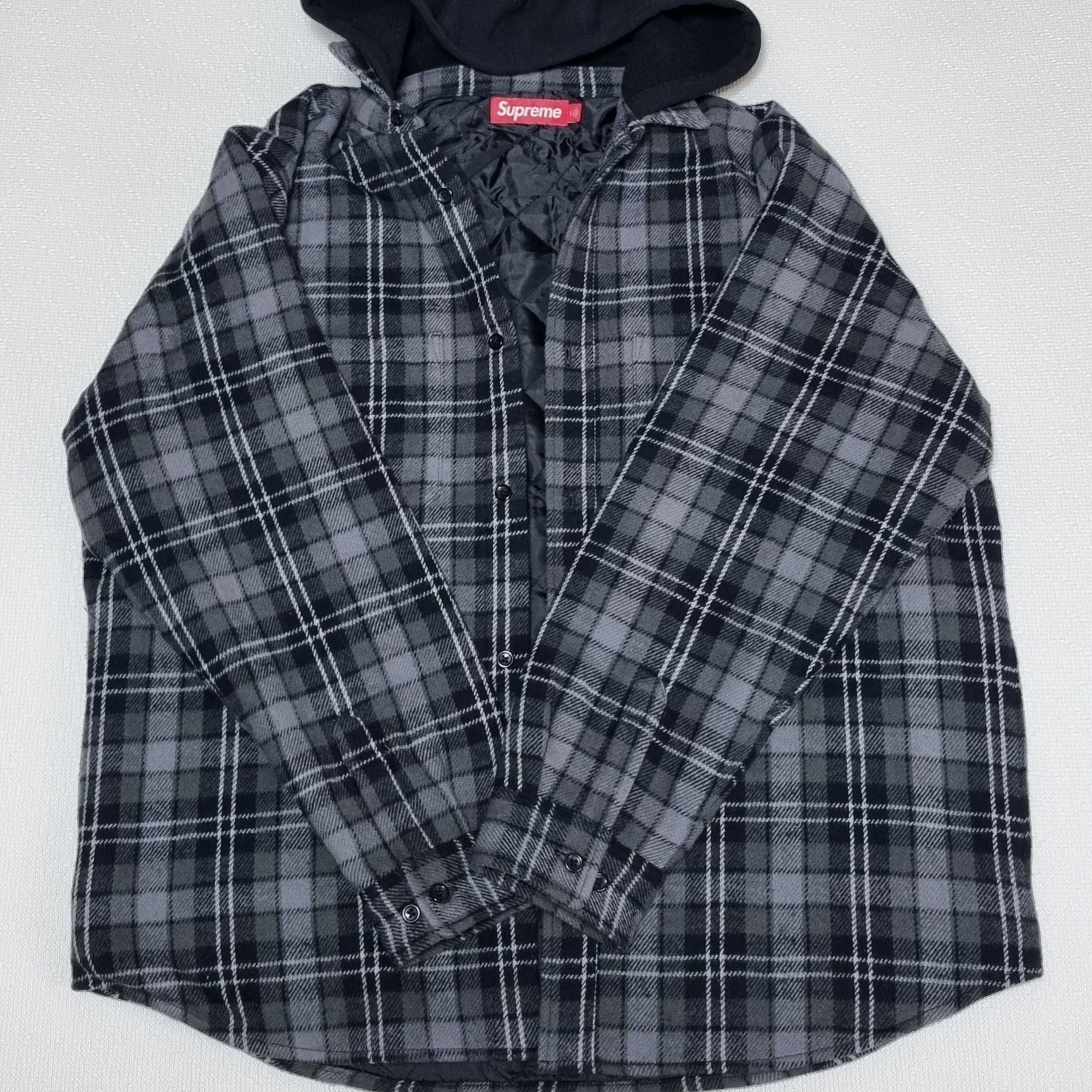 Supreme Tartan Flannel Hooded Shirt Black - 23FW 착용 스타일