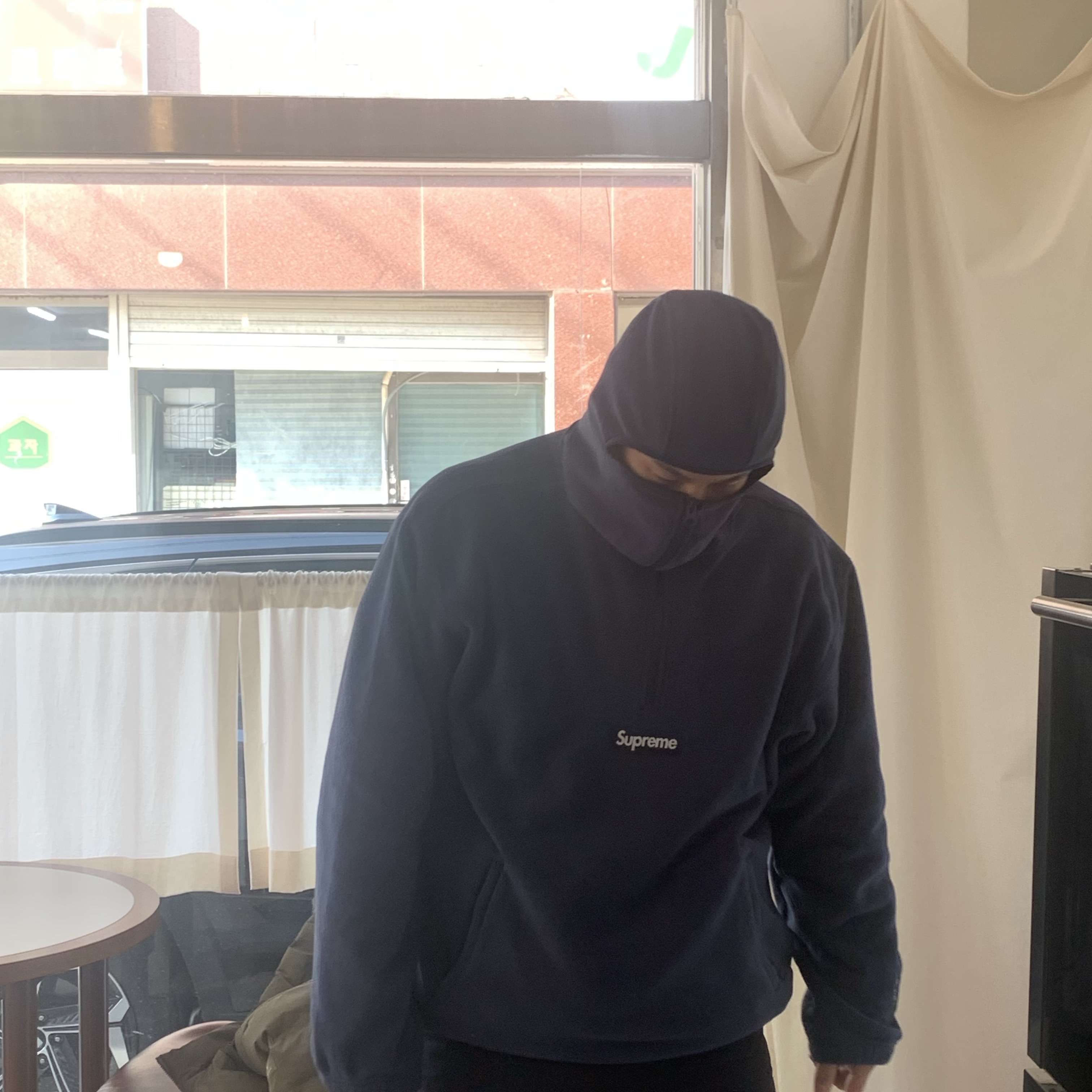 Supreme Polartec Facemask Half Zip Hooded Sweatshirt Navy - 23FW 착용 스타일 - 2
