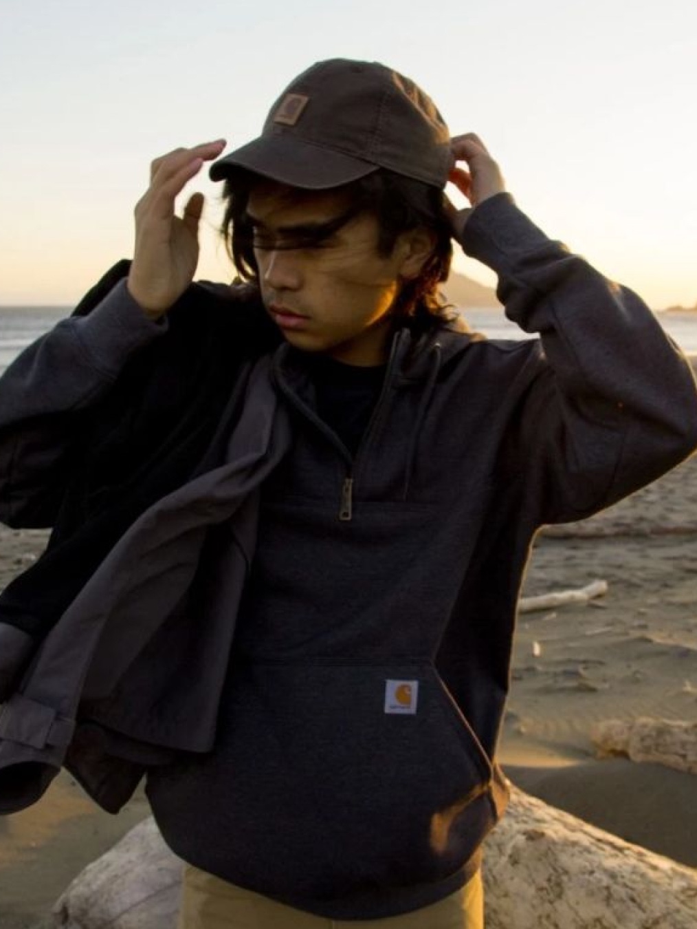 Carhartt Canvas Cap Asphalt, Carhartt Canvas Cap Black 착용 스타일 - 3
