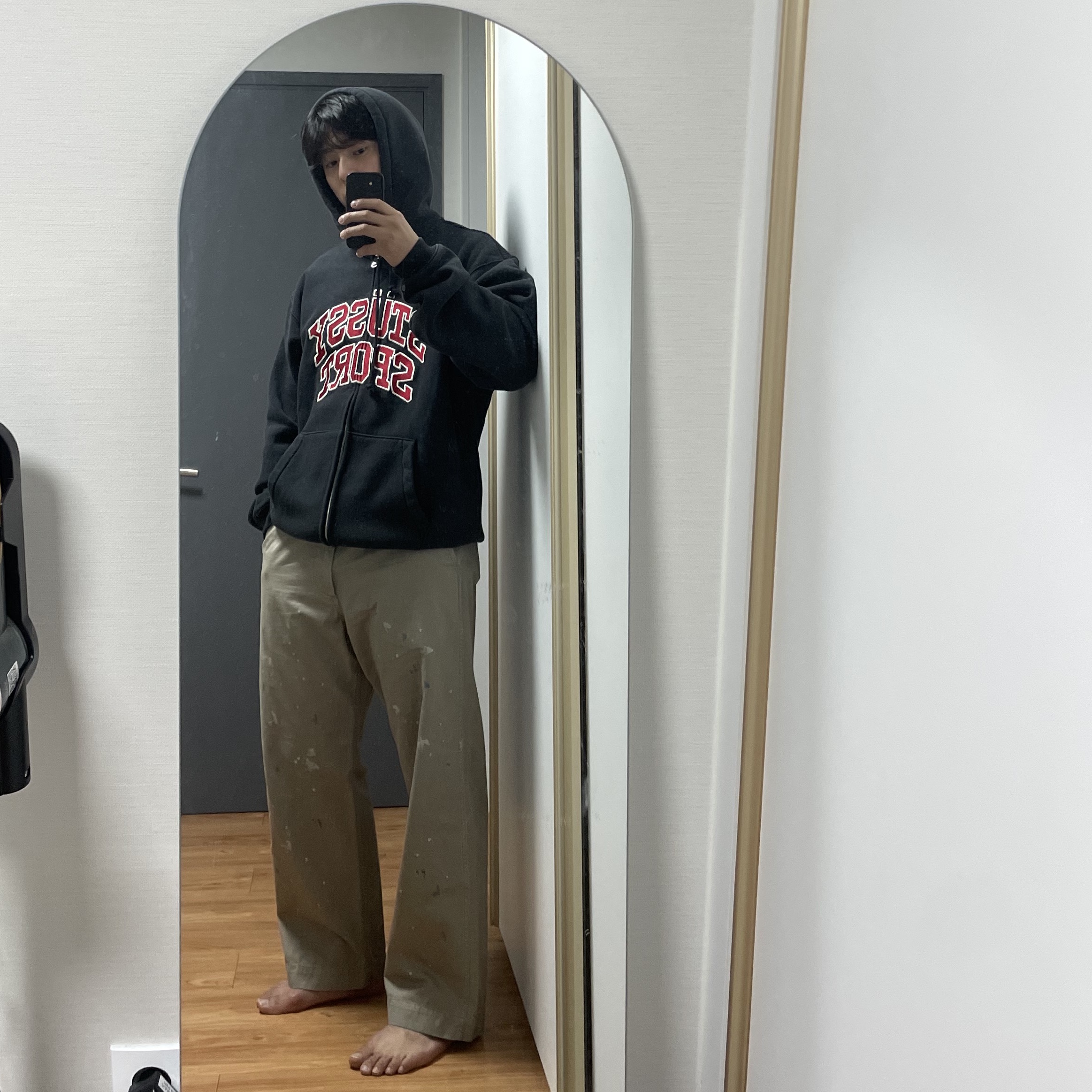 Stussy Sport Zip Hoodie Washed Black 착용 스타일