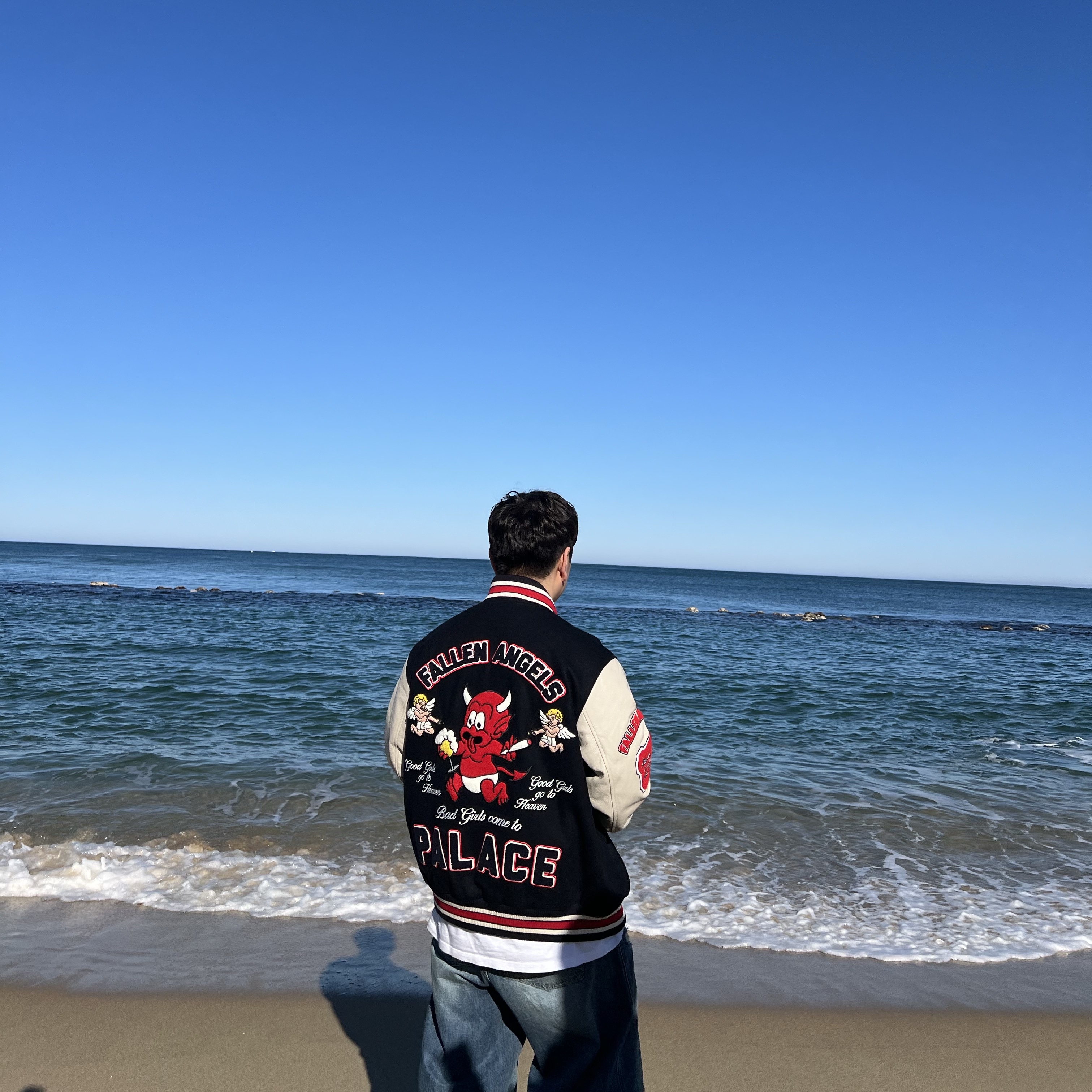 Palace Fallen Angels Varsity Jacket Navy - 23SS 착용 스타일