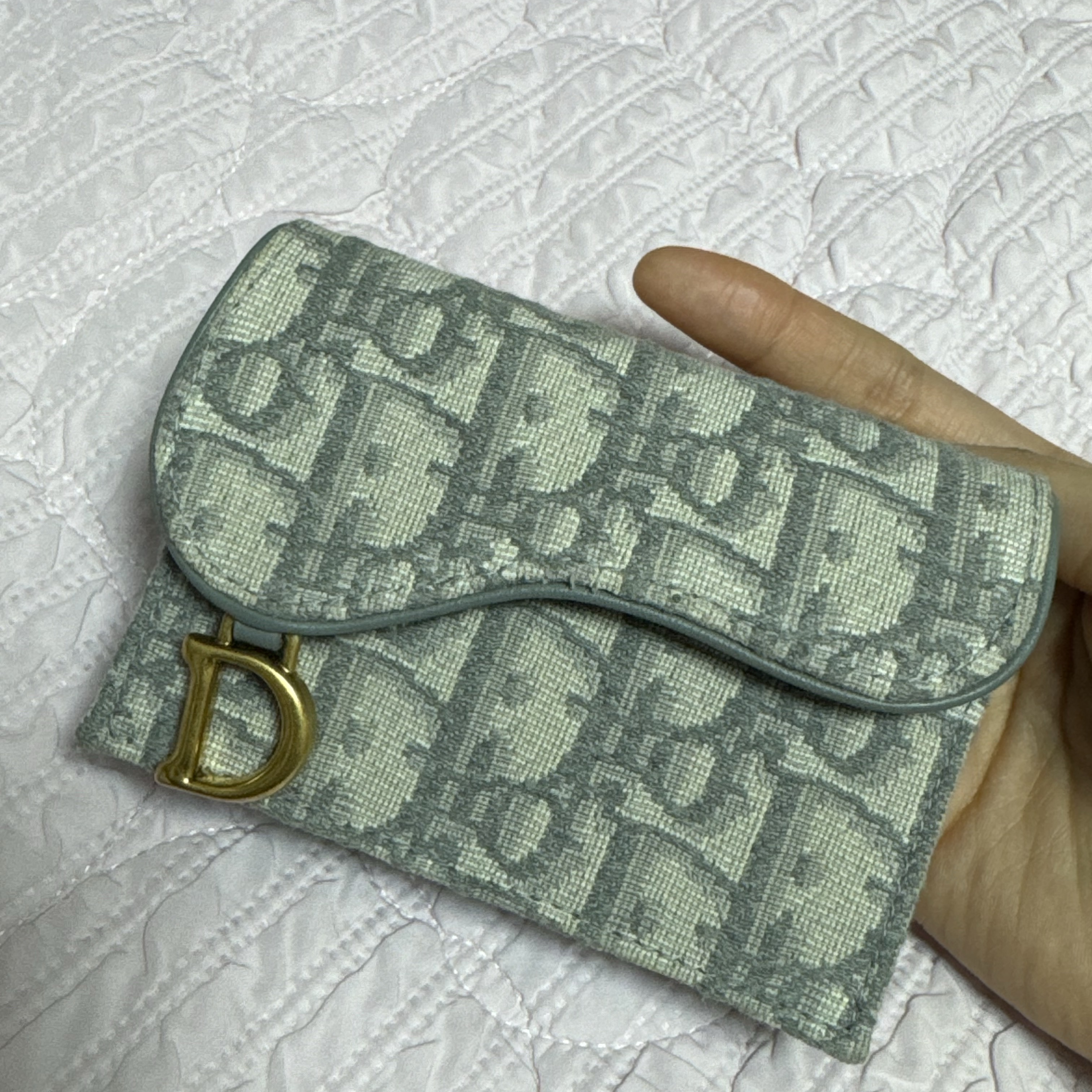 Dior Saddle Flap Card Holder Grey Dior Oblique Jacquard 착용 스타일