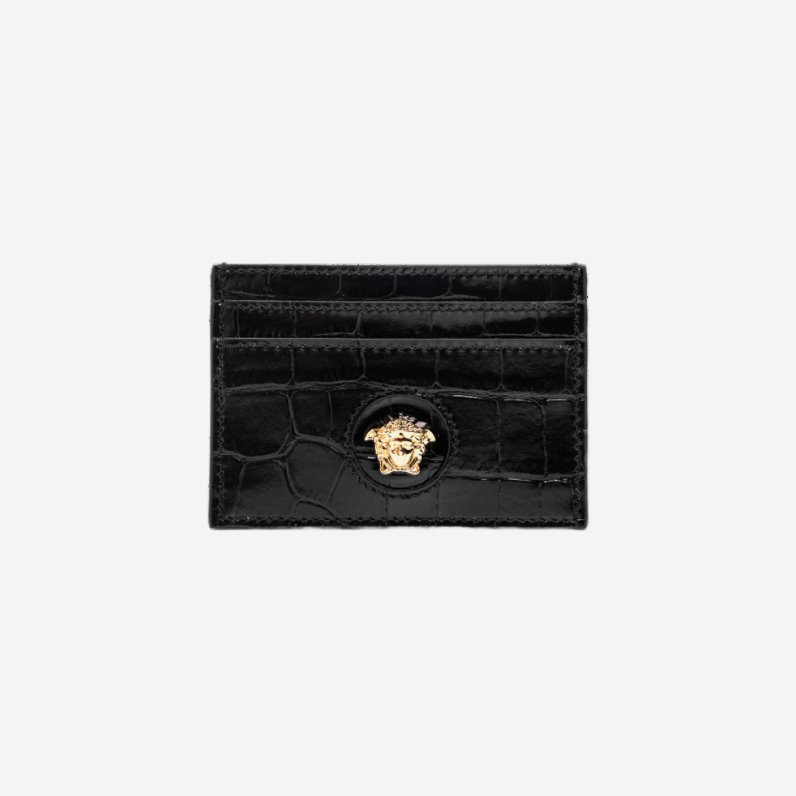 Versace Croc Effect La Medusa Card Holder Black 상세 이미지 1