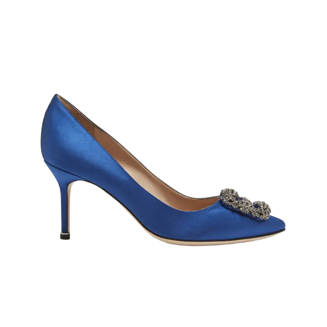 9XX-0662-0053 (W) Manolo Blahnik Hangisi 70 Blue Satin Jewel Buckle Pumps