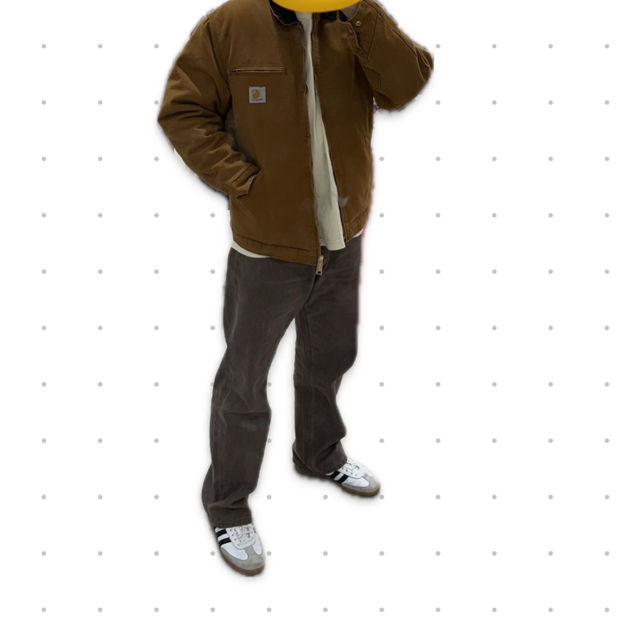 Carhartt WIP Organic Cotton Dearborn Canvas OG Detroit Jacket Deep Hamilton Brown Aged Canvas - Winter, Adidas Samba OG Cloud White 착용 스타일